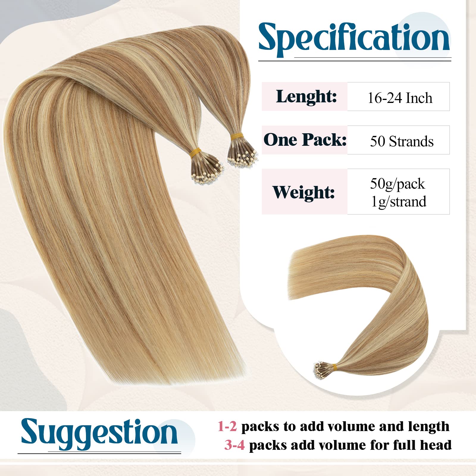Amazon.com : Benehair Nano Ring Human Hair Extensions Pre  display picture 1