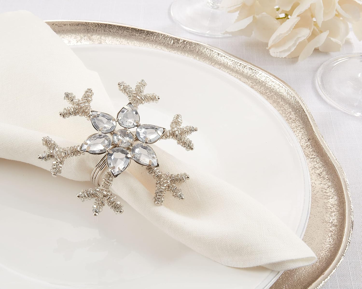 Beaded Snowflake Design Napkin Rings (Set of 4)