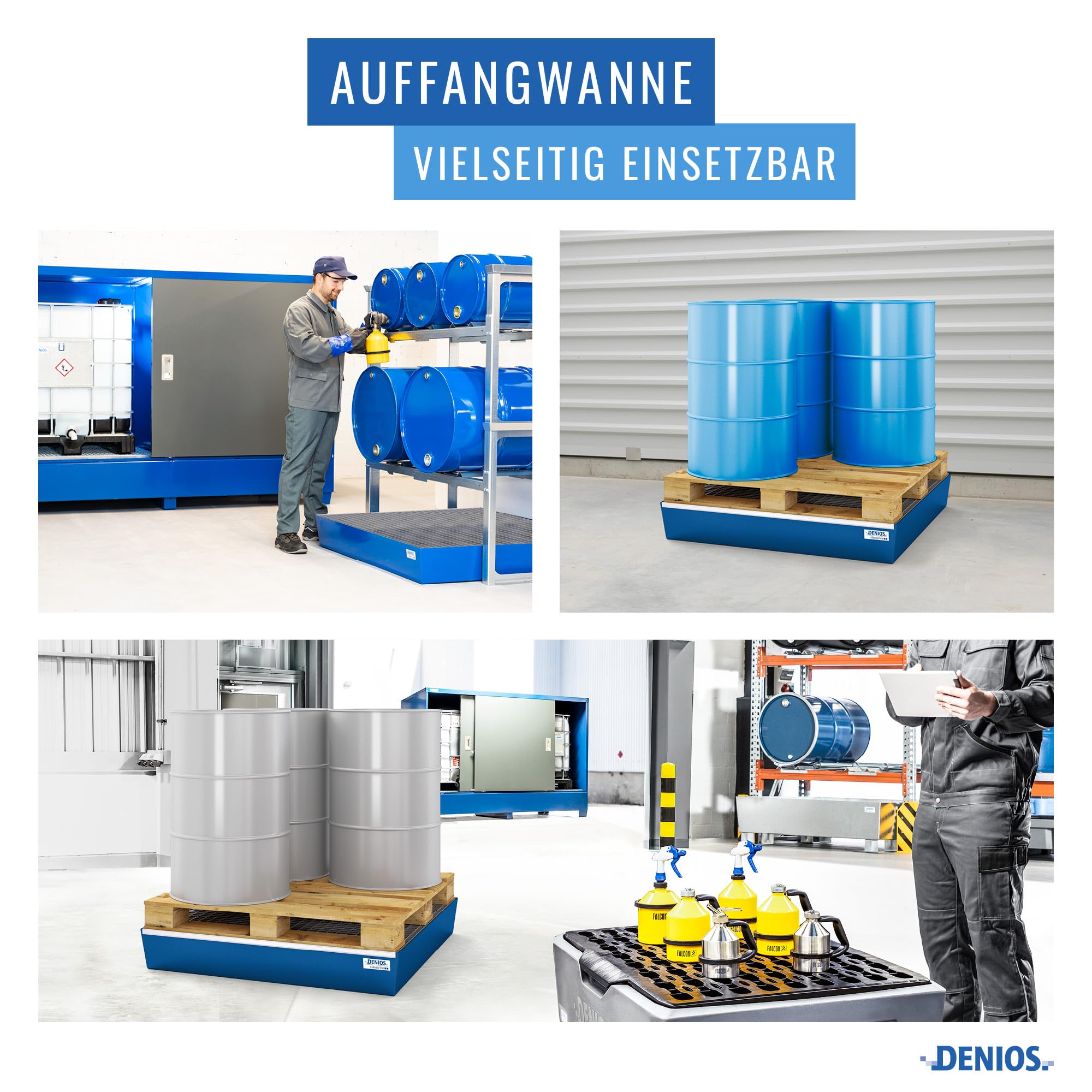 Auffangwanne classic-line aus Stahl für 4 Fässer, lackiert, m. Gitterrost, 1236x1210x190