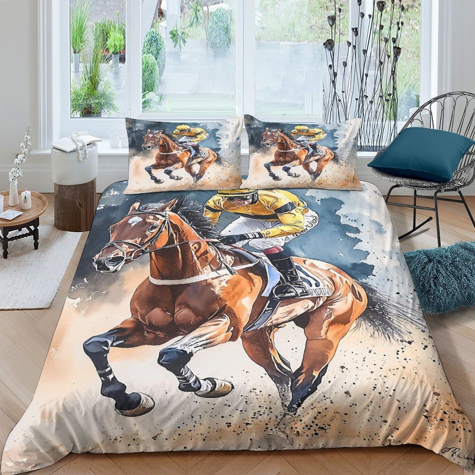 Ctjqhvkz Style-2 3D Printed Horse Riding Fitted Sheet Microfiber Soft Breathable Western Cowboy Bed Cover For Bedroom Dorm Decor Single（135X200cm）