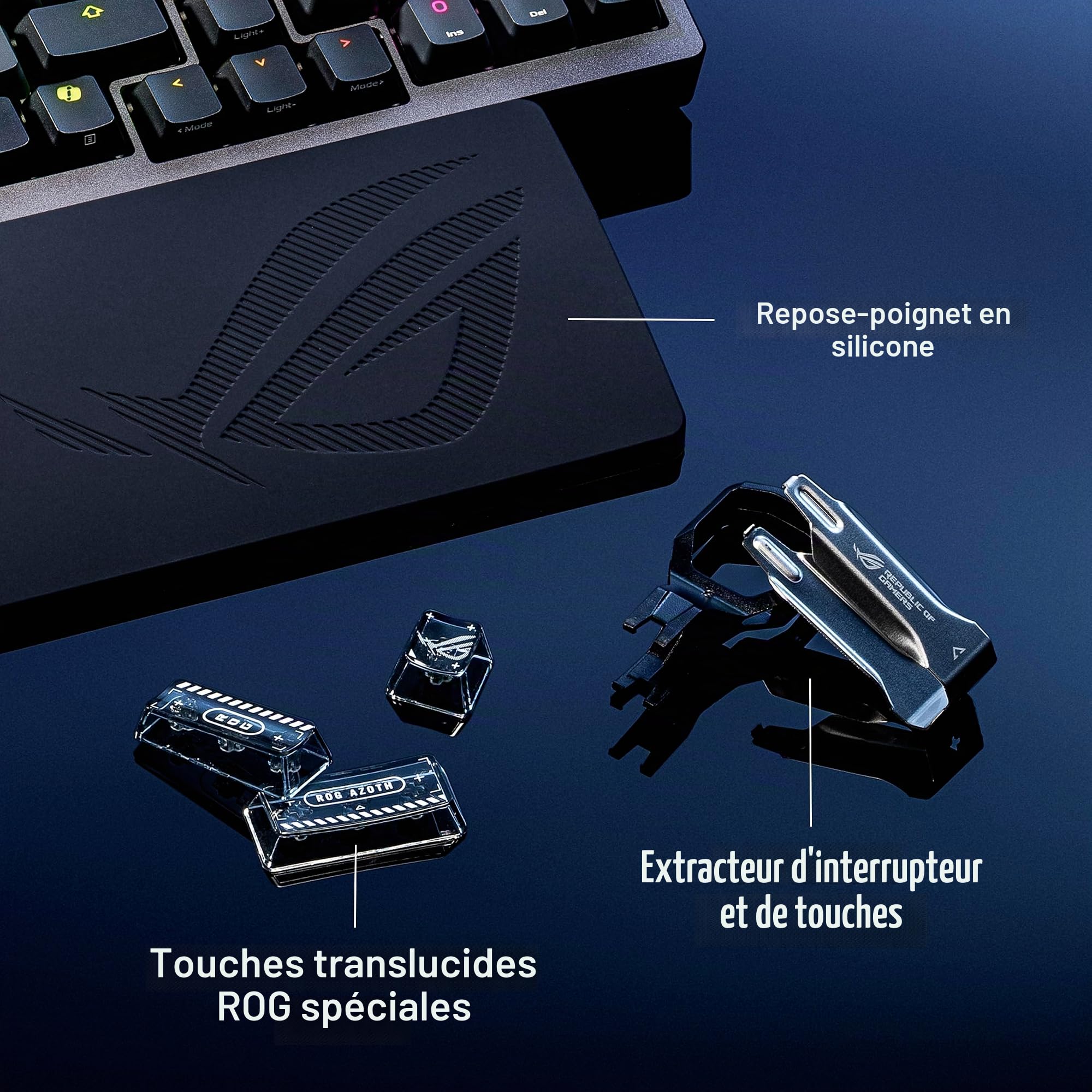 ROG Azoth 96 HE - Clavier de jeu analogique sans fil, switch HFX V2, AZERTY | Clavier sans fil 96%, switches magnétiques Hall effect, écran tactile OLED et de paramètres d'activation personnalisables