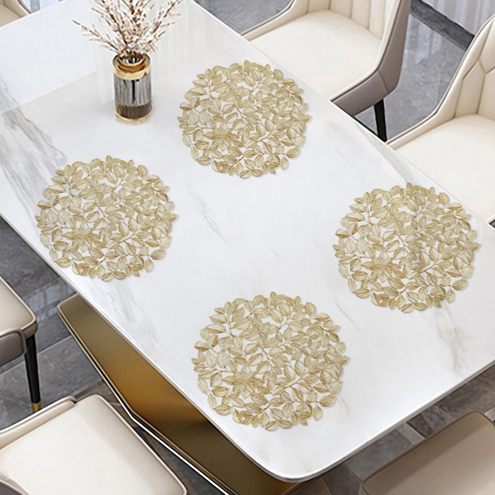 Famibay Set Di 6 Tovagliette Rotonde Oro E Argento: Lavabili E Termoisolanti In PVC, Diametro 40 Cm, Per Tavolo E Decorazioni Natalizie - 6