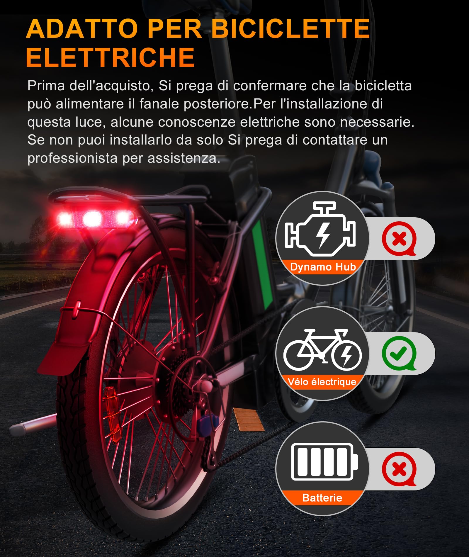 SYACHI Luce Posteriore Bici Elettrica Con Sensore Freno Per E-Bike, LED Superluminoso, Impermeabile IPX6, 6-48 V, 0,5 W Luce Posteriore da Ciclismo
