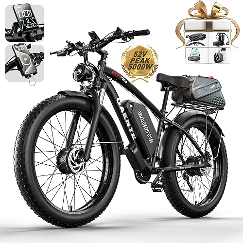 Electric Bike for Adults 5000W Peak Dual Motor Electric Bicycle 52V32Ah, 40-45MPH Max Speed, 24"x4" Fat Tire Mountain E-Bike with Hydraulic Disc Brakes, Off-Road & Commuting (UL Certified)