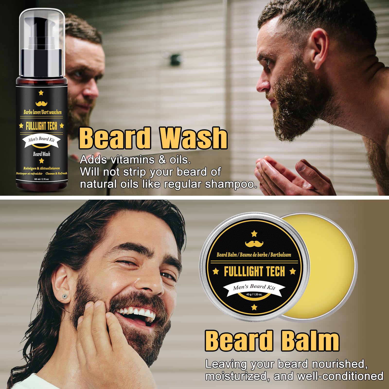 Cadeau Noel Homme,Kit De Coffret Soin Barbe Homme Complet Produit avec Shampoing,Huile Barbe,Peigne,Brosse,Ciseaux,Baume a Barbe,Kit Entretien et Soin pour Homme Original,Idée Cadeau pour son Copain