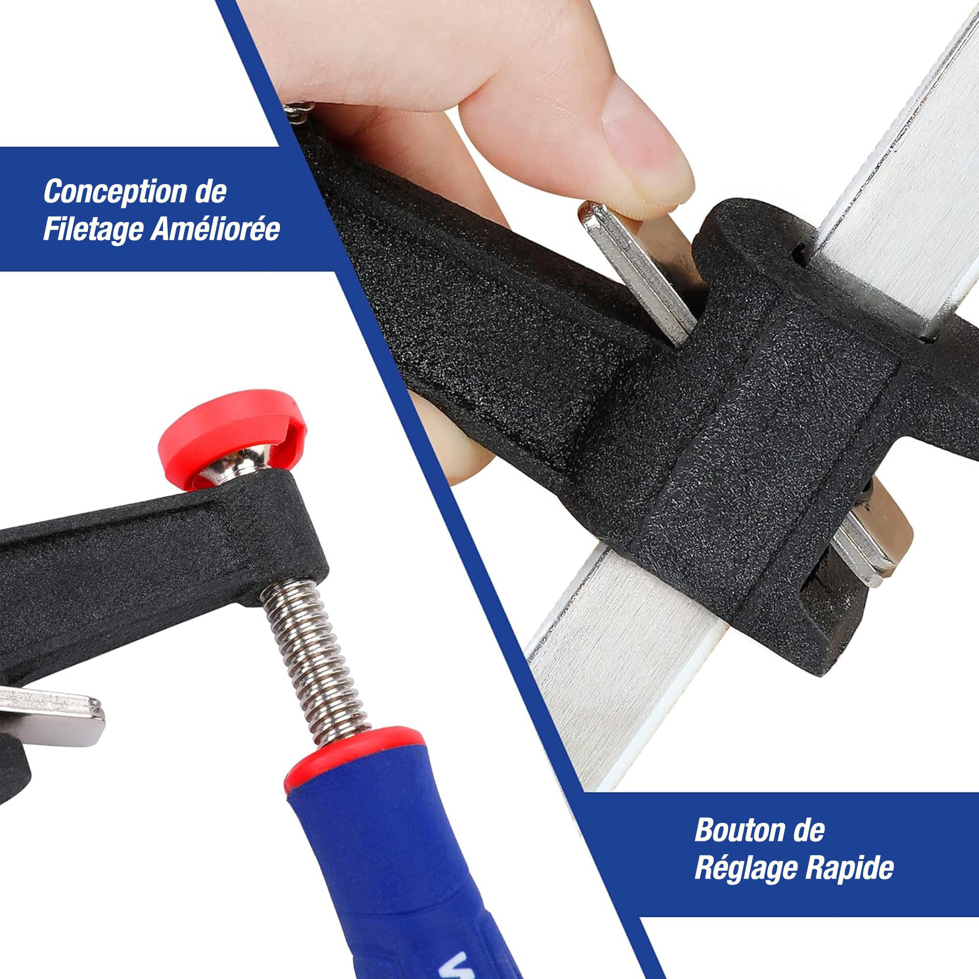 WORKPRO Jeu de Serre-joint Métallique à Libération Rapide 4 Pièces, Largeur de Serrage 300 mm et 150 mm, Force de Serrage Maximale de 272 kg pour Travail du bois, des Métaux et DIY