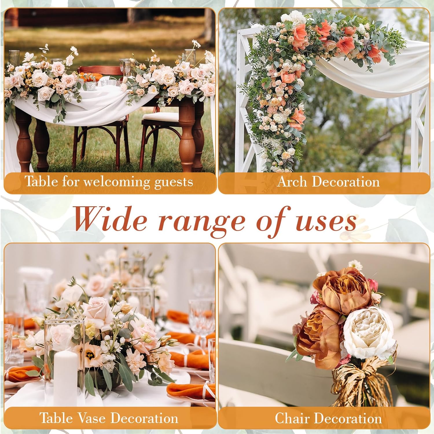 Zeyune 50Pcs Wedding Artificial Peonies 4 Inch Fake Silk Peony Faux Artificial Valentine Flower Bulk Rose Flower Head for Valentine Decoration Vintage Wedding Home Office(Orange and Milky White)