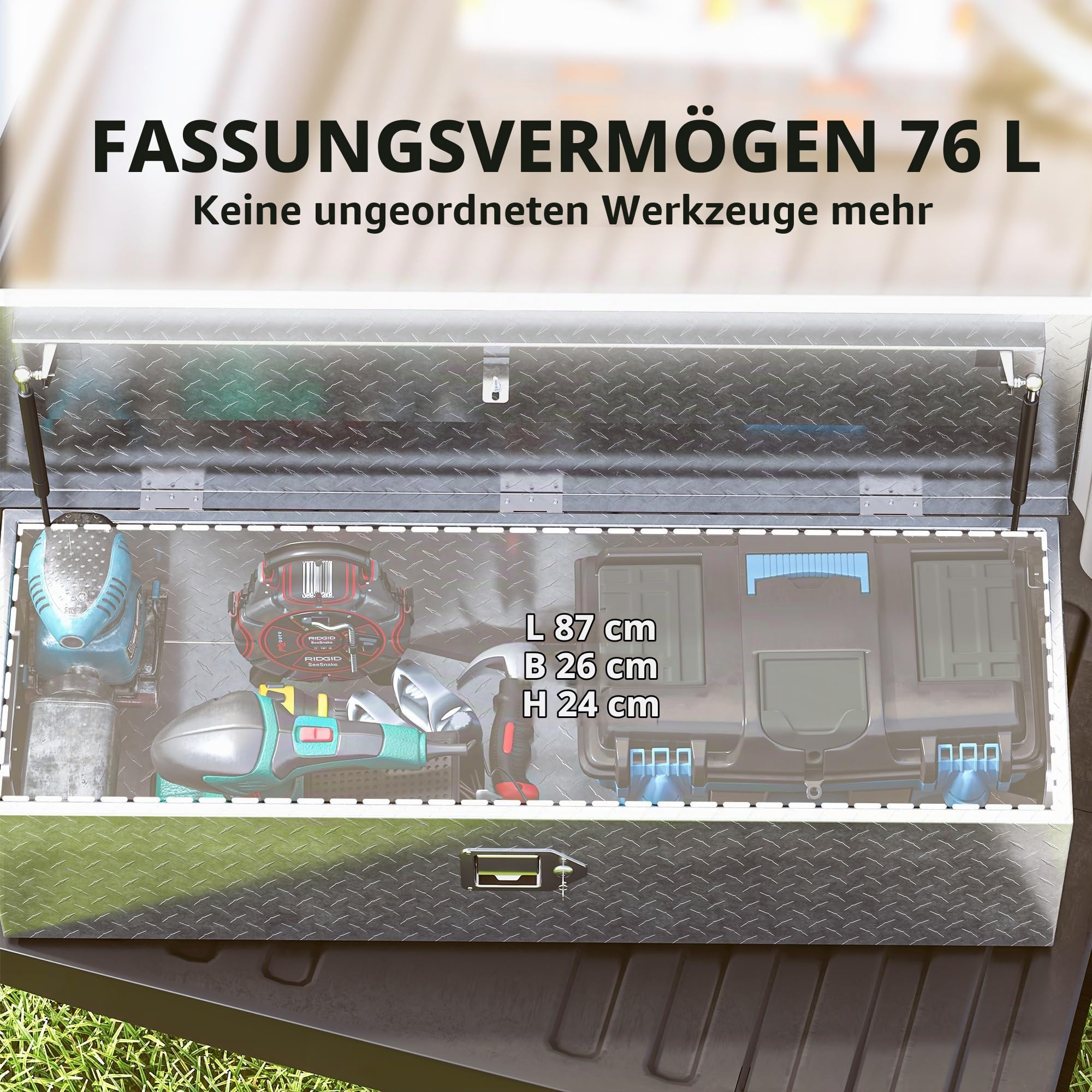 HOMCOM Gerätekasten Aufbewahrungskiste aus Aluminium 99 x 33 x 25,5 cm