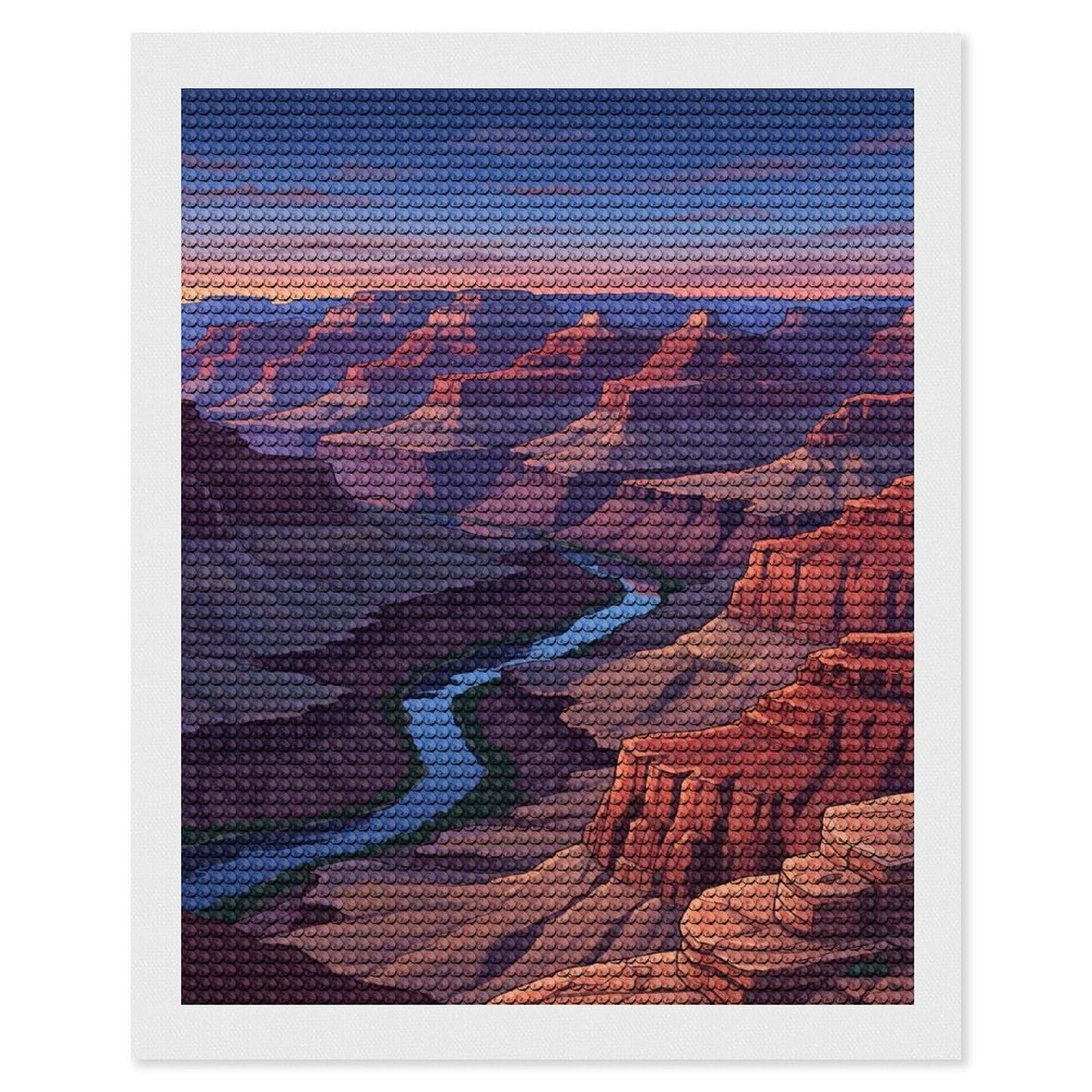 Junmoney Grand Canyon Illustration Diamond Painting Canvas Set 16"x20", for Craft Lovers, Decorate Your Room, Festive Craft Gift, Vintage Style Decor