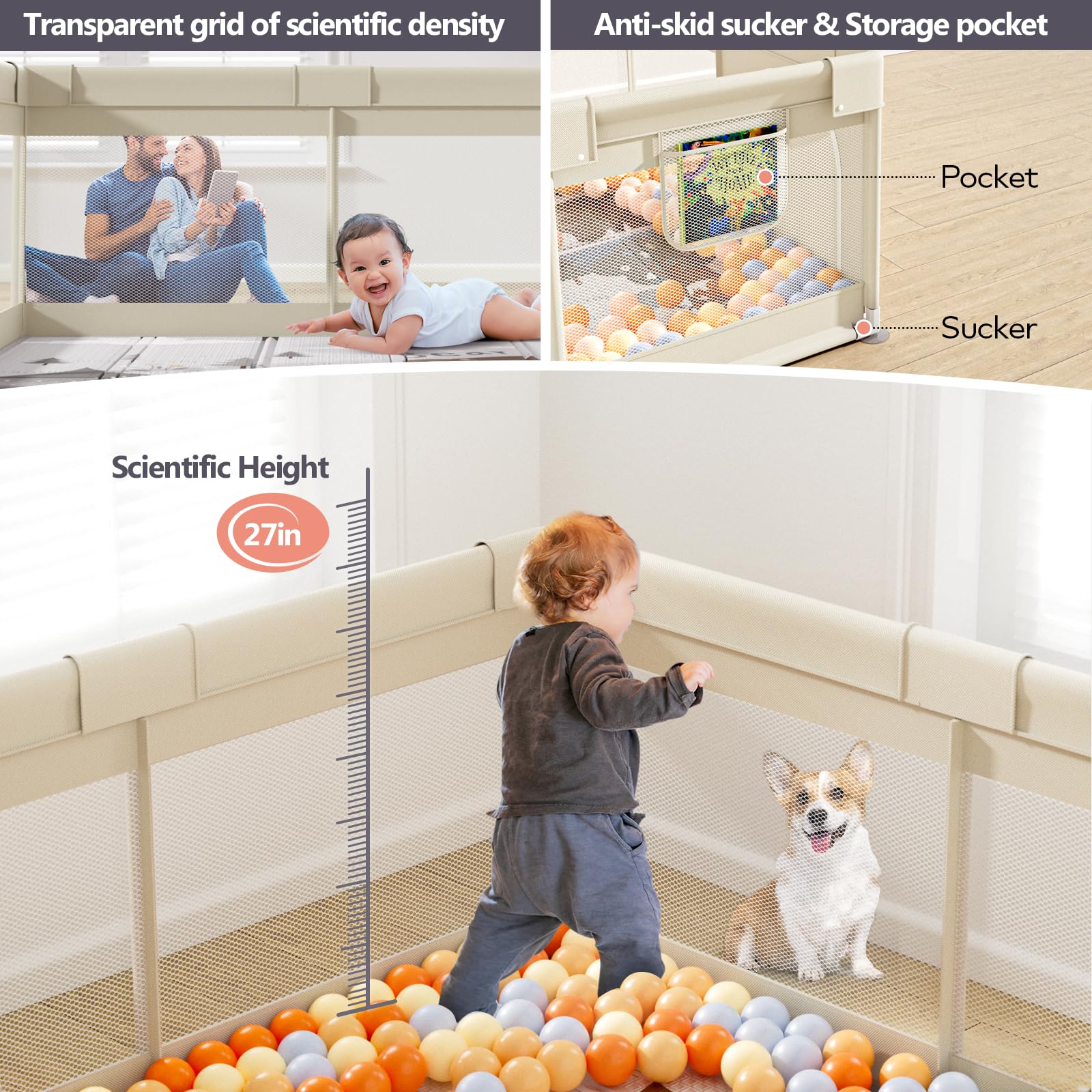 Fodoss Parc Bébé, 120X120cm Parc Avec Tapis, Parc Pour Enfant En Bas Âge, Pour Avec Matelas, Pour Bébé Pour La Maison