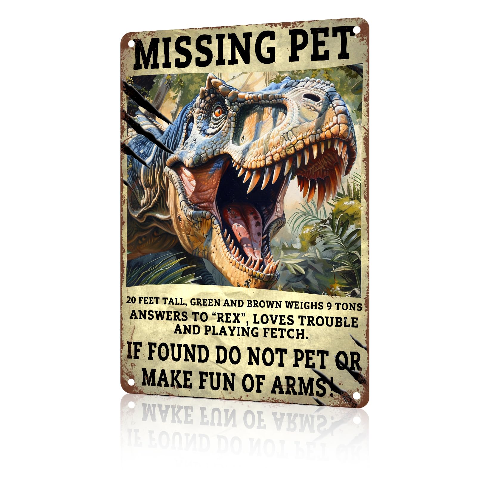 Anceky Aluminum Metal Signs Dinosaur Missing Pet Tyrannosaurus Rex Tin Sign for Home Kitchen Retro Decor Yard Garden Outdoor 12×8 Inch