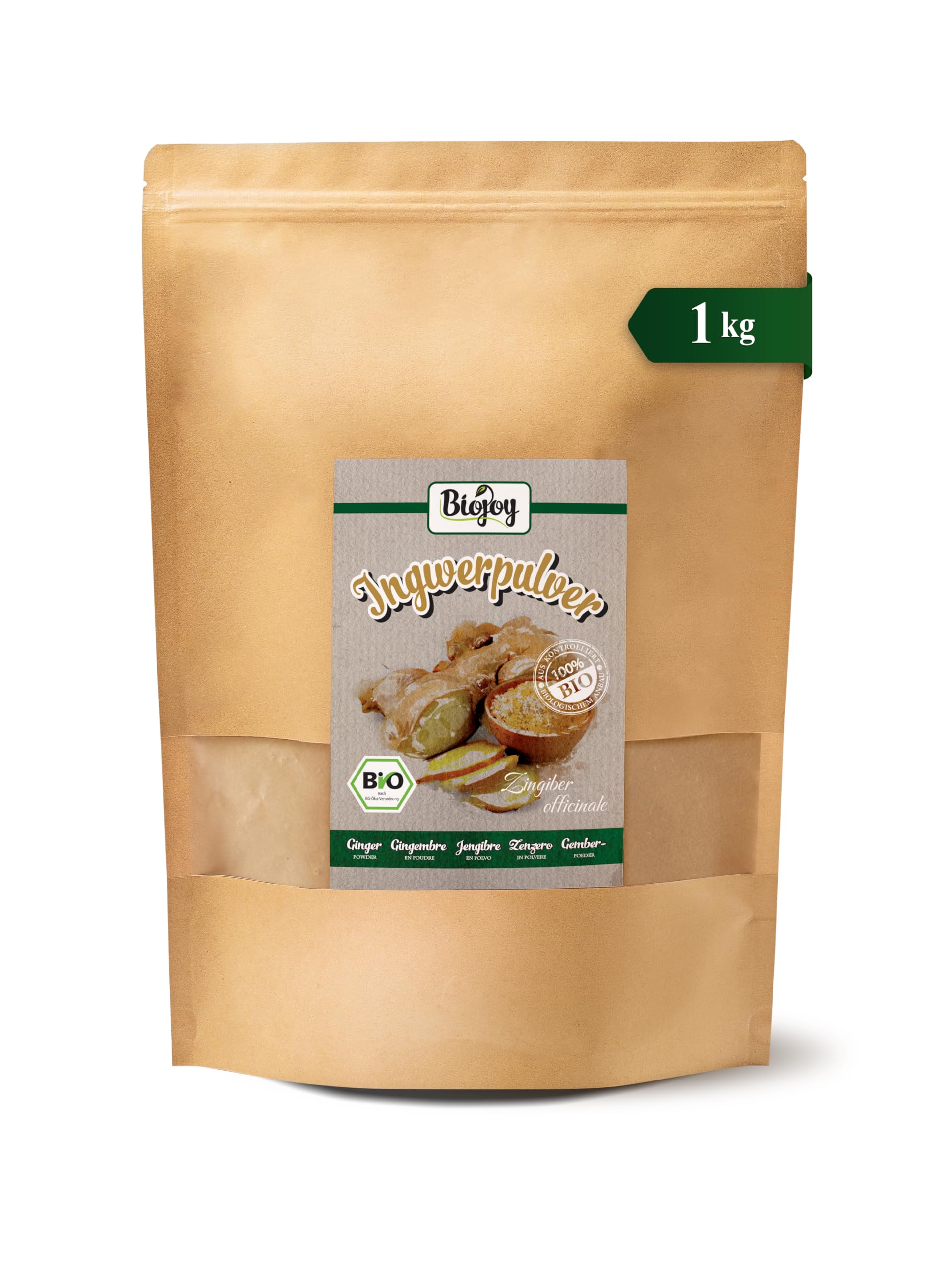 Biojoy Zenzero in polvere BIO (1 kg), disidratato e senza zucchero (Zingiber officinale)