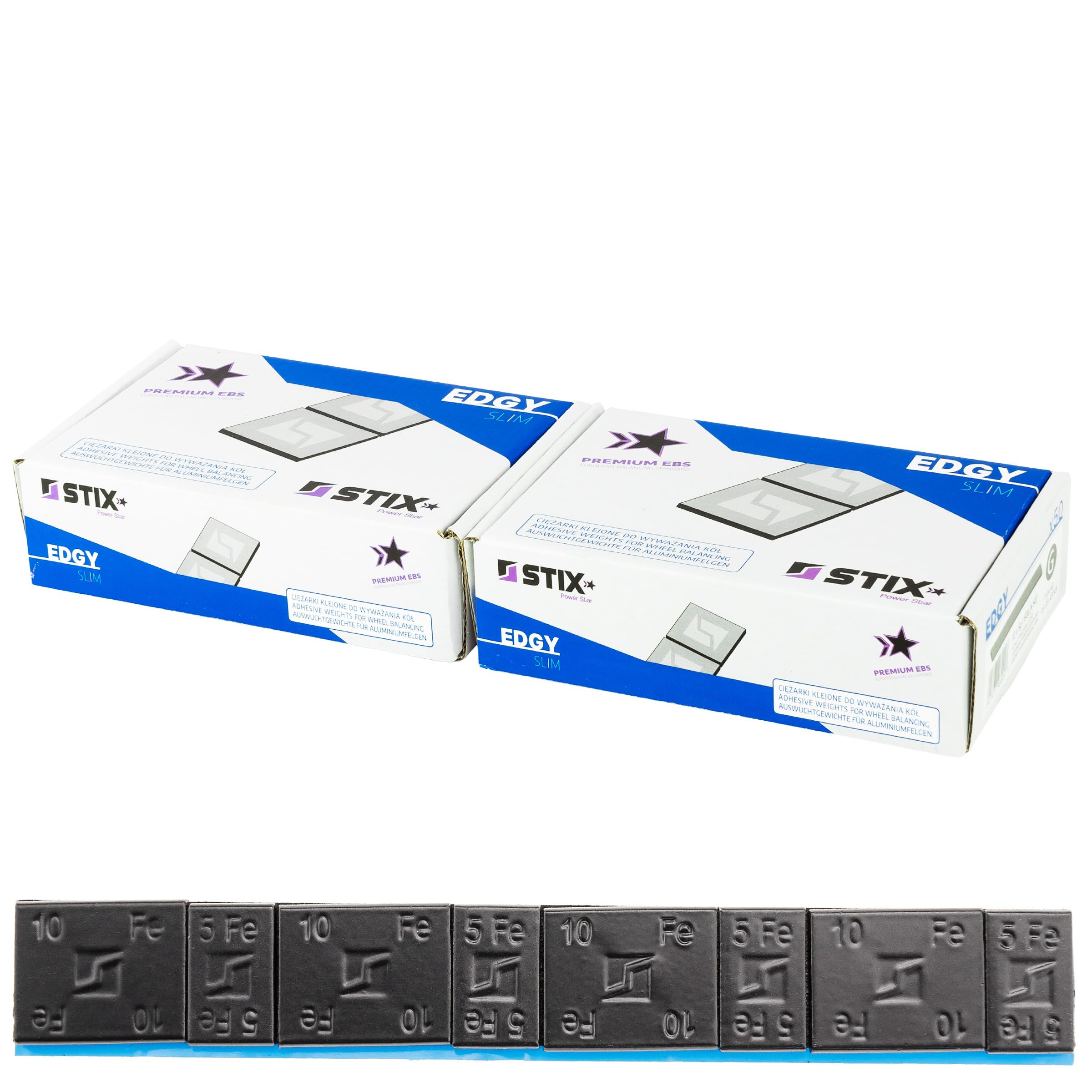 Stix Klebegewichte Edgy Slim Auswuchtgewichte 100 x 60g Streifen 800 Gewichte 5g+10g schwarz verzinkt 3,5mm mit starkem Klebeband für Alufelgen
