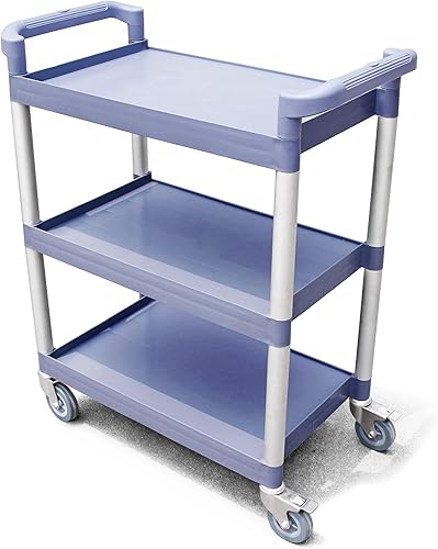 New Star Foodservice 54569 - Carrito de plástico de 3 niveles de 350 libras con ruedas de bloqueo 425 x 195 x 385 pulgadas gris