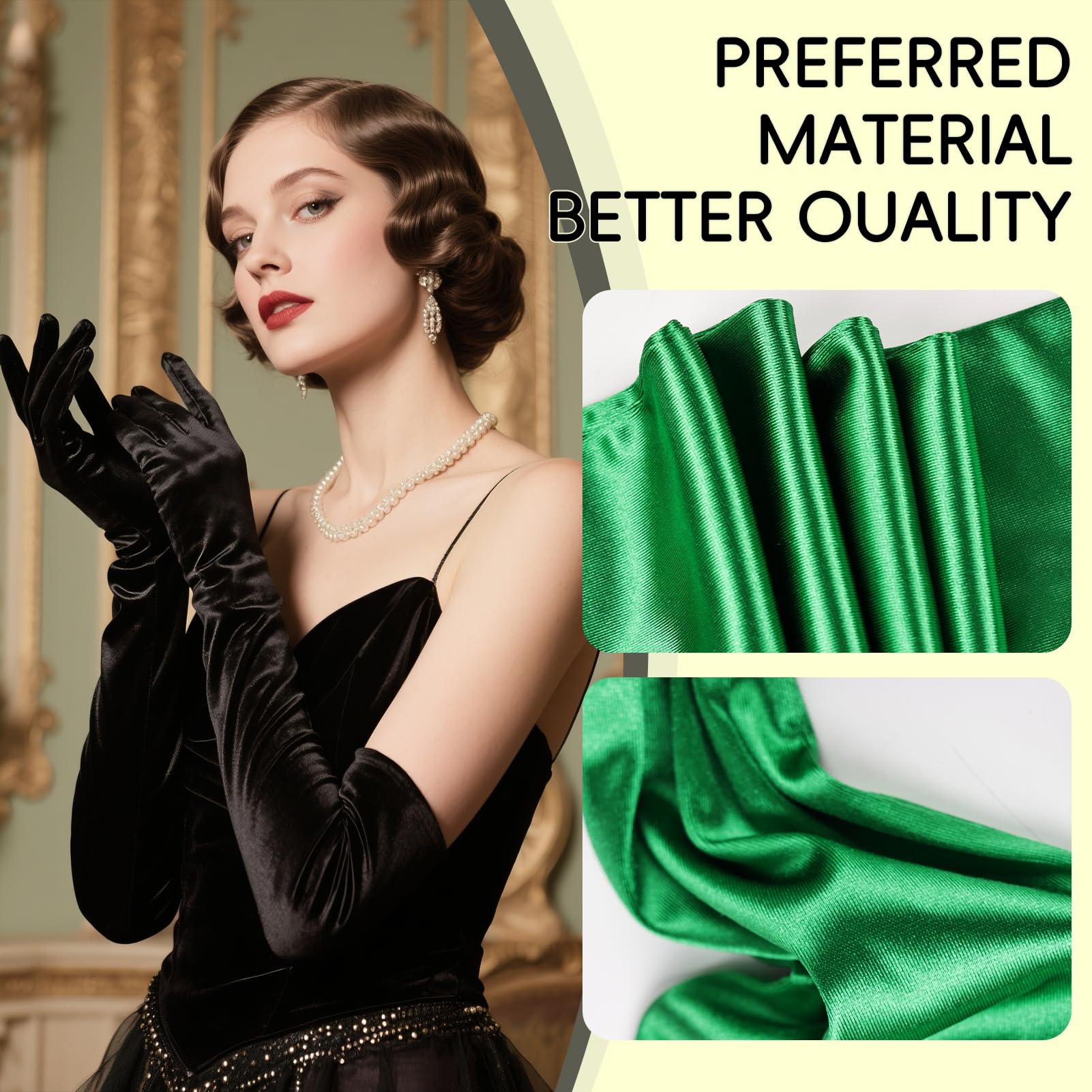 THARAHT Women Long Gloves with Satin Elbow Length for 1920s Opera Tea Party Costumes Bridal Evening Dress: Stain Green