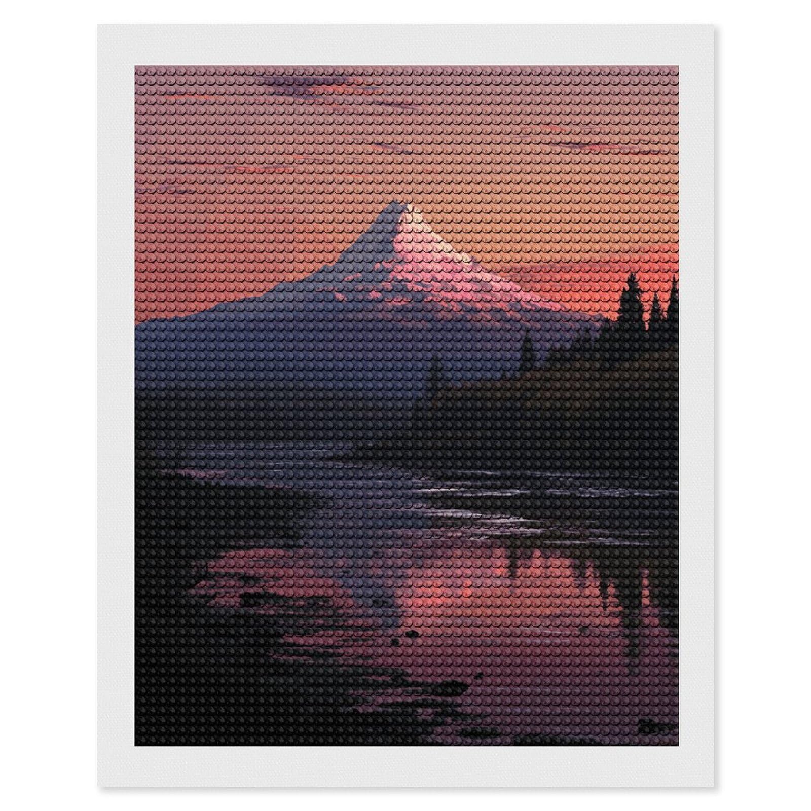 JTREHY Sunset Landscape Mountains Lake Diamond Art Kits Personalized DIY Round Diamond Painting Kits for Beginner Full Drill Diamonds Dots Paintings for Adults Gem Art Crafts Home Decor