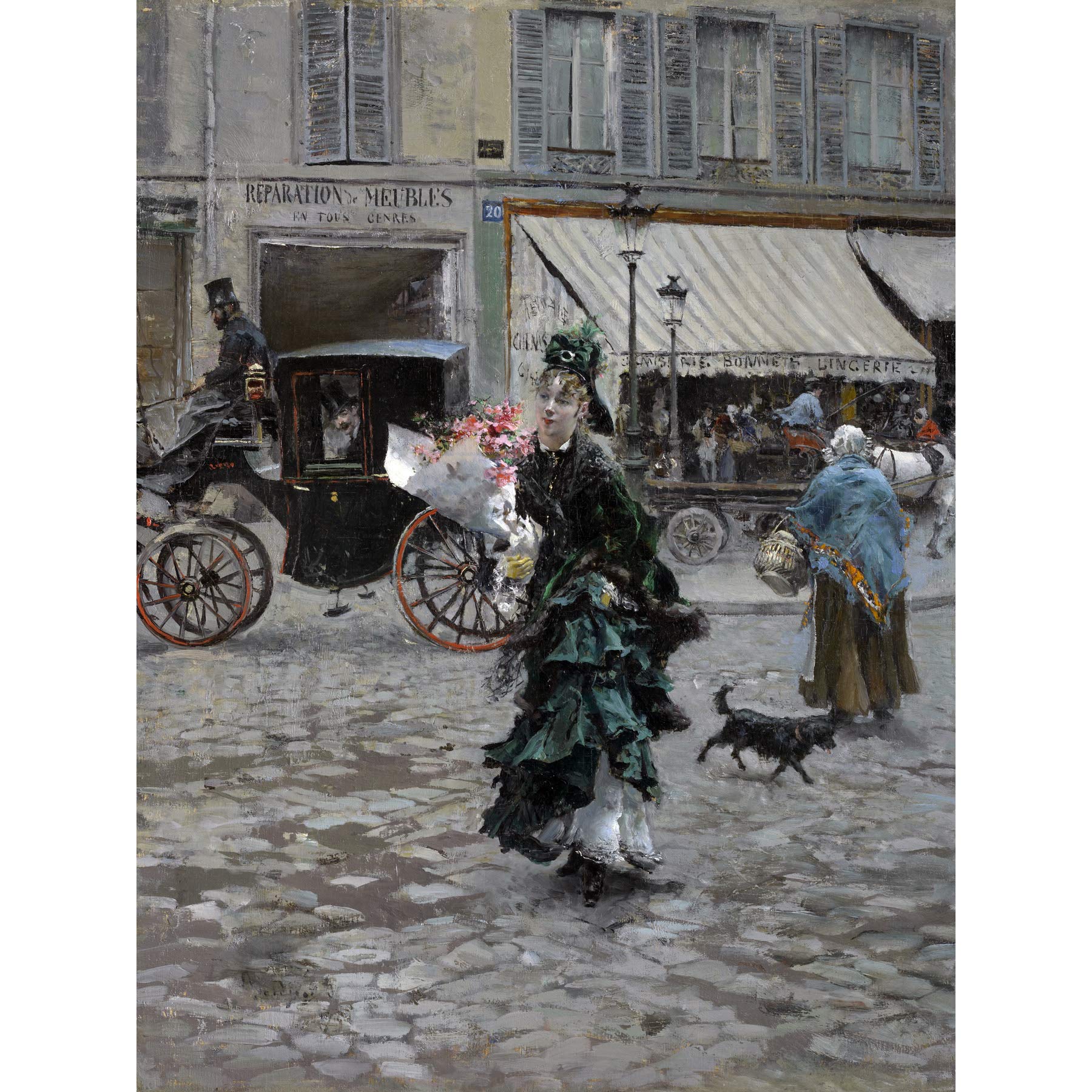 Artery8 Giovanni Boldini Crossing The Street 1873 Painting Premium Wall Art Canvas Print 18X24 Inch