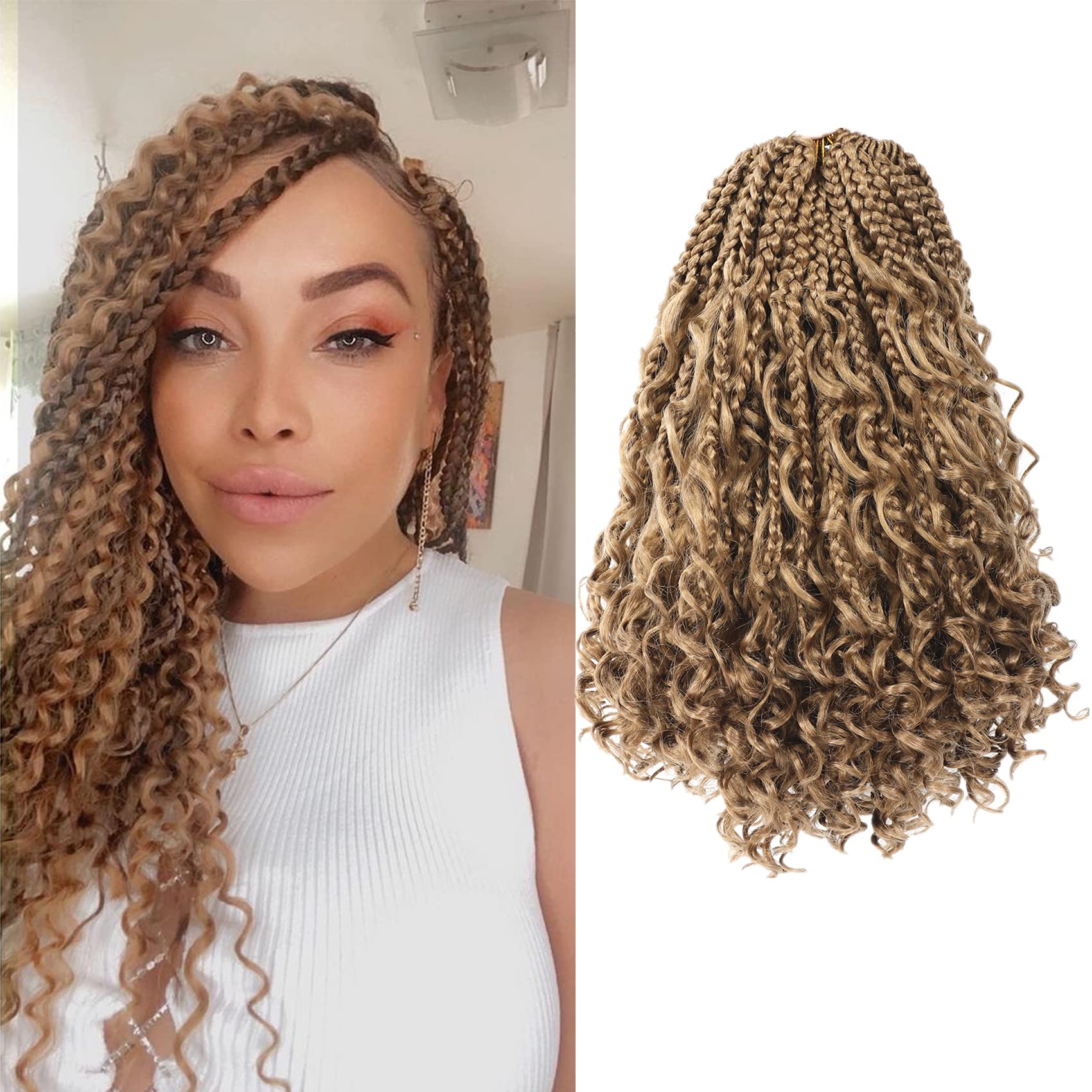 Goddess Box Braids Crochet Hair 14 Inch Boho Box Braids Crochet Hair 8 Packs Blonde Bob Crochet Braids Pre Looped Bohemian Box Braids Crochet Hair Extensions (14 Inch (8 Packs), 27#)