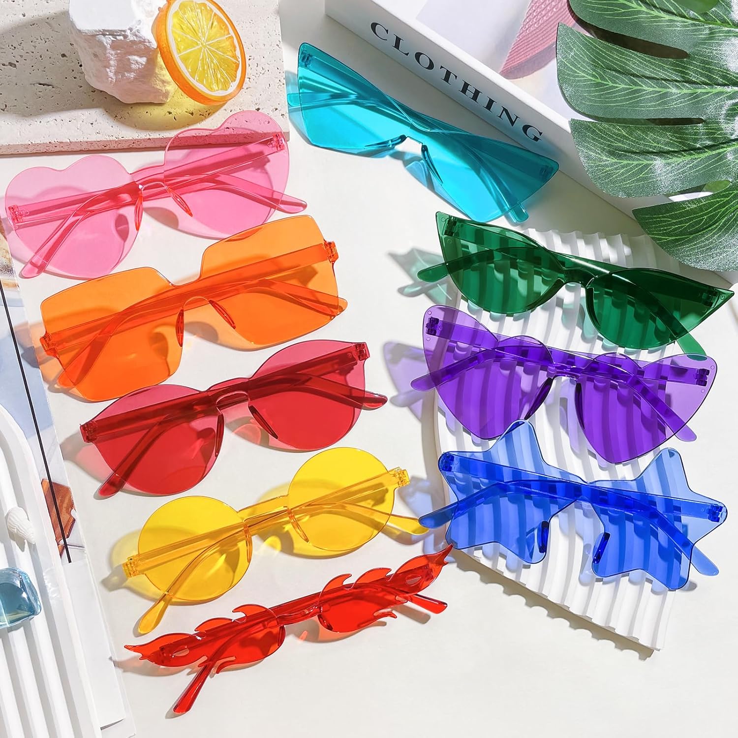 Matcheck 18/45 Pack Mixed Style Rimless Sunglasses Bulk Transparent Candy Mixed Color Glasses Clear Party Eyewear for Women - Image 5