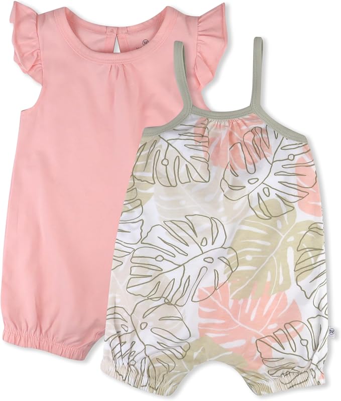 HonestBaby Vestido tipo mameluco y volantes 100% algodón orgánico para bebés y niñas pequeñas