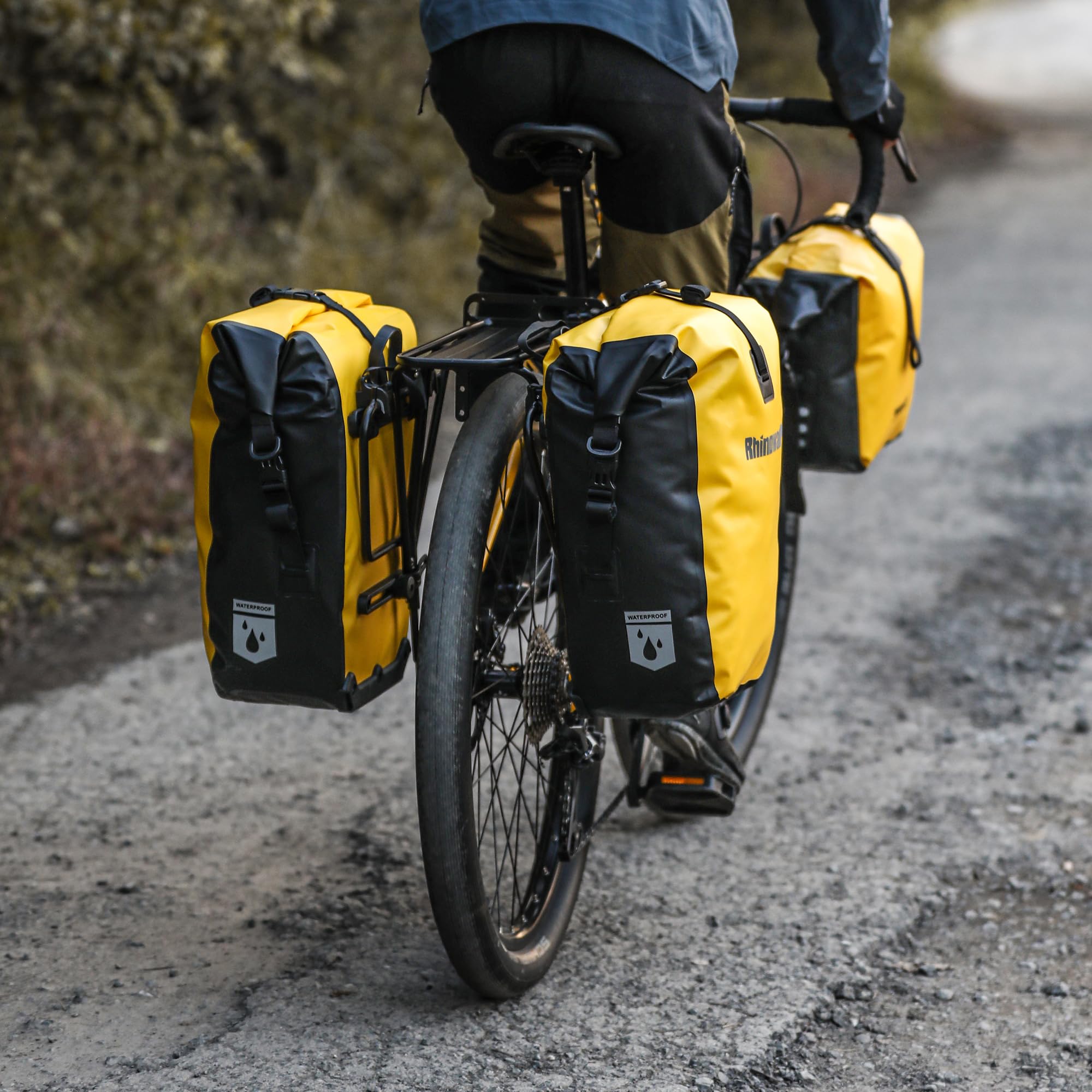 Rhinowalk Sac de vélo étanche 25 l pour porte-bagages de vélo, sac à bandoulière, sacoche d'ordinateur portable, sac de vélo professionnel, jaune