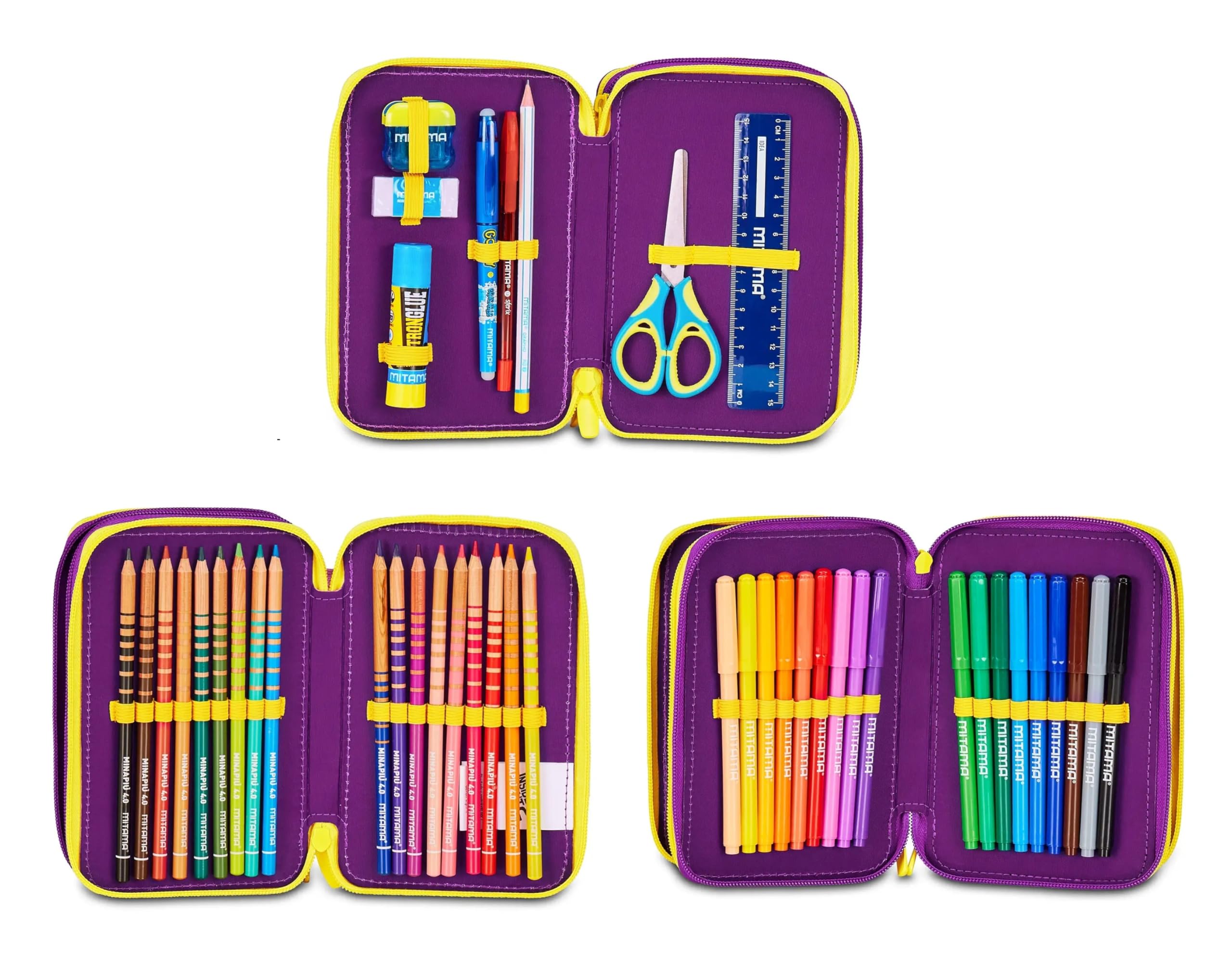 Trolley Scuola Jack 3 Ruote staccabile Inside Out 2 Universal Mood , 3 in 1 per Scuola Elementare Bambina + Astuccio 3 zip con cancelleria + 7 penne cancellabili e portachiave pailettes
