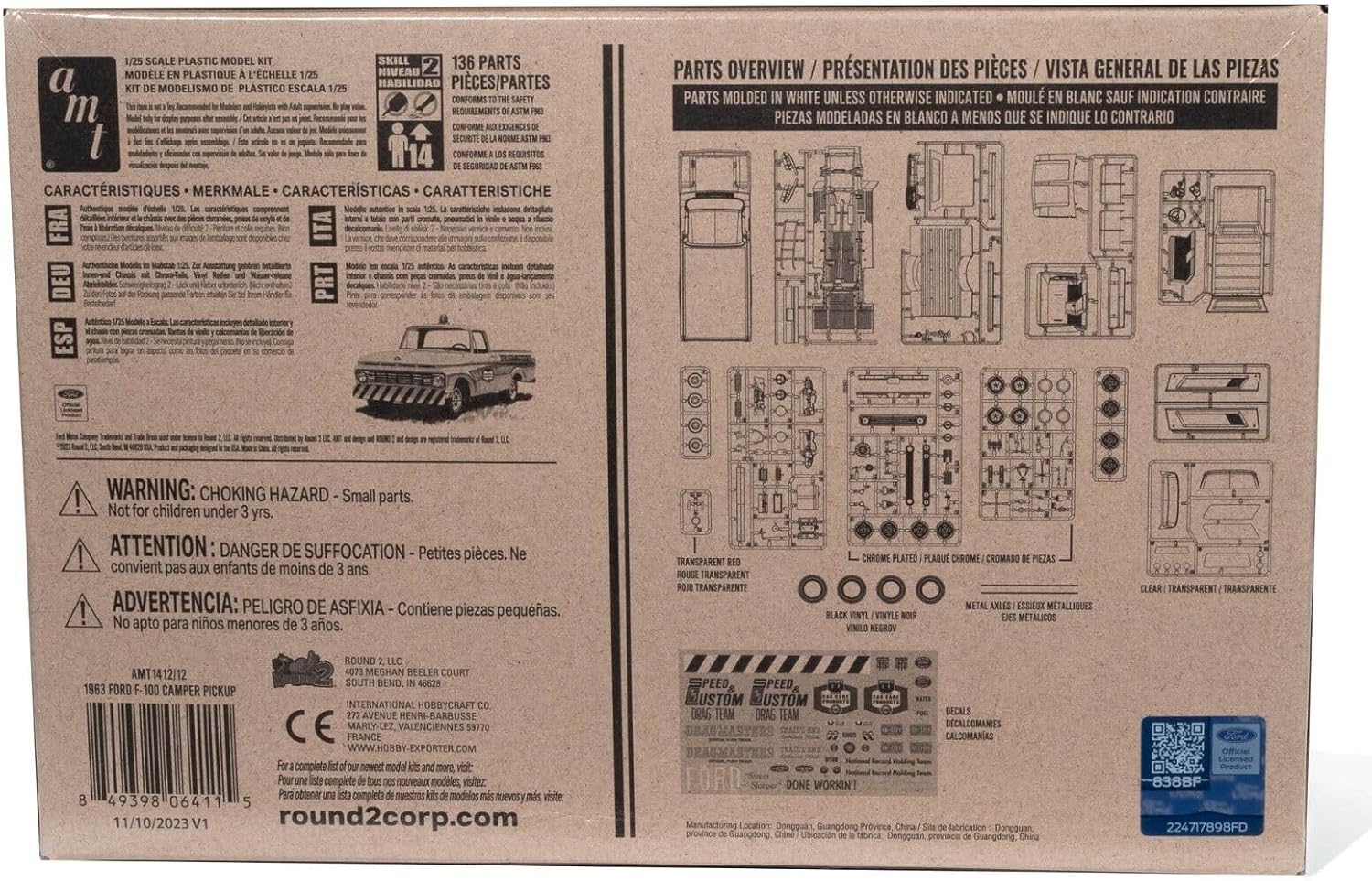 Skill 2 Model Kit 1963 F-100 Camper Pickup Truck 3-in-1 Kit 1/25 Scale Model by AMT AMT1412