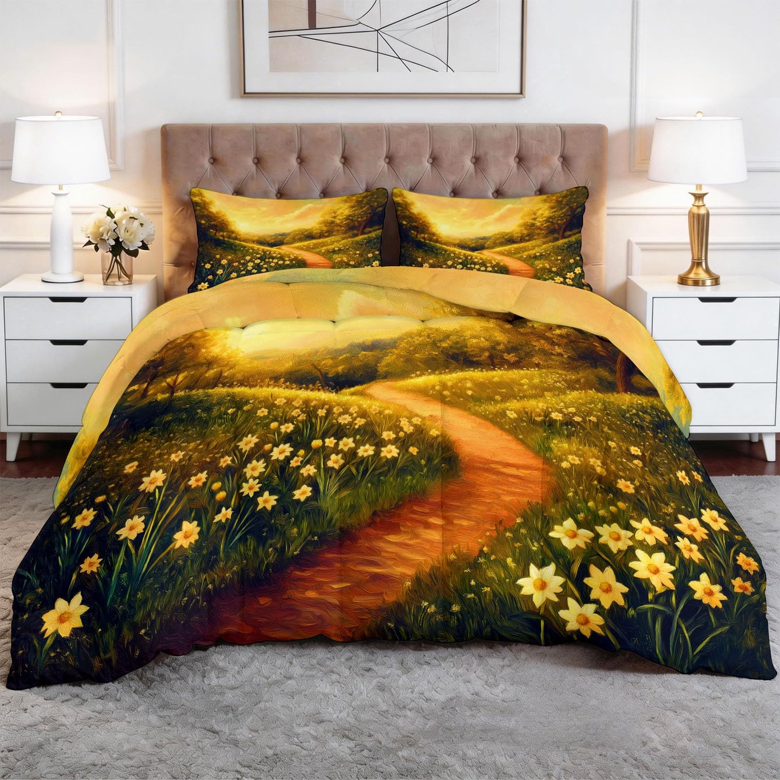 Generisch Bajeczna kołdra bez poszewki 155 x 220 cm, na 4 pory roku, dwustronna, rustykalna trawa dziki kwiat, kołdra całoroczna, miękka, nadaje się do prania z poszewką na poduszkę