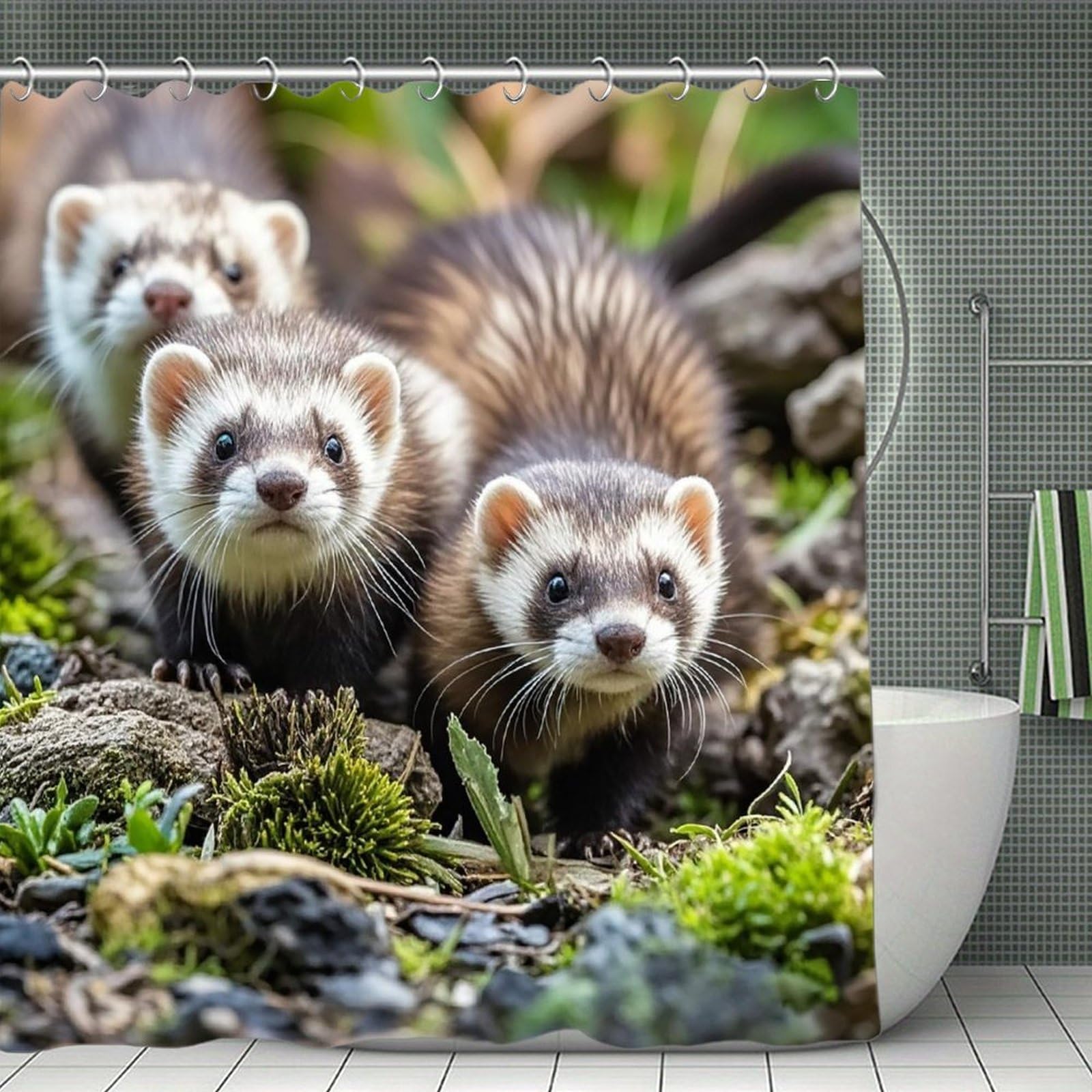 FekiLoot Ferrets Shower Curtain Minimalist Aesthetic Bath Curtain with Hooks Simple Water Resistant Bathroom Shower Curtains Cute Blackout Privacy Curtains Cloth Curtain