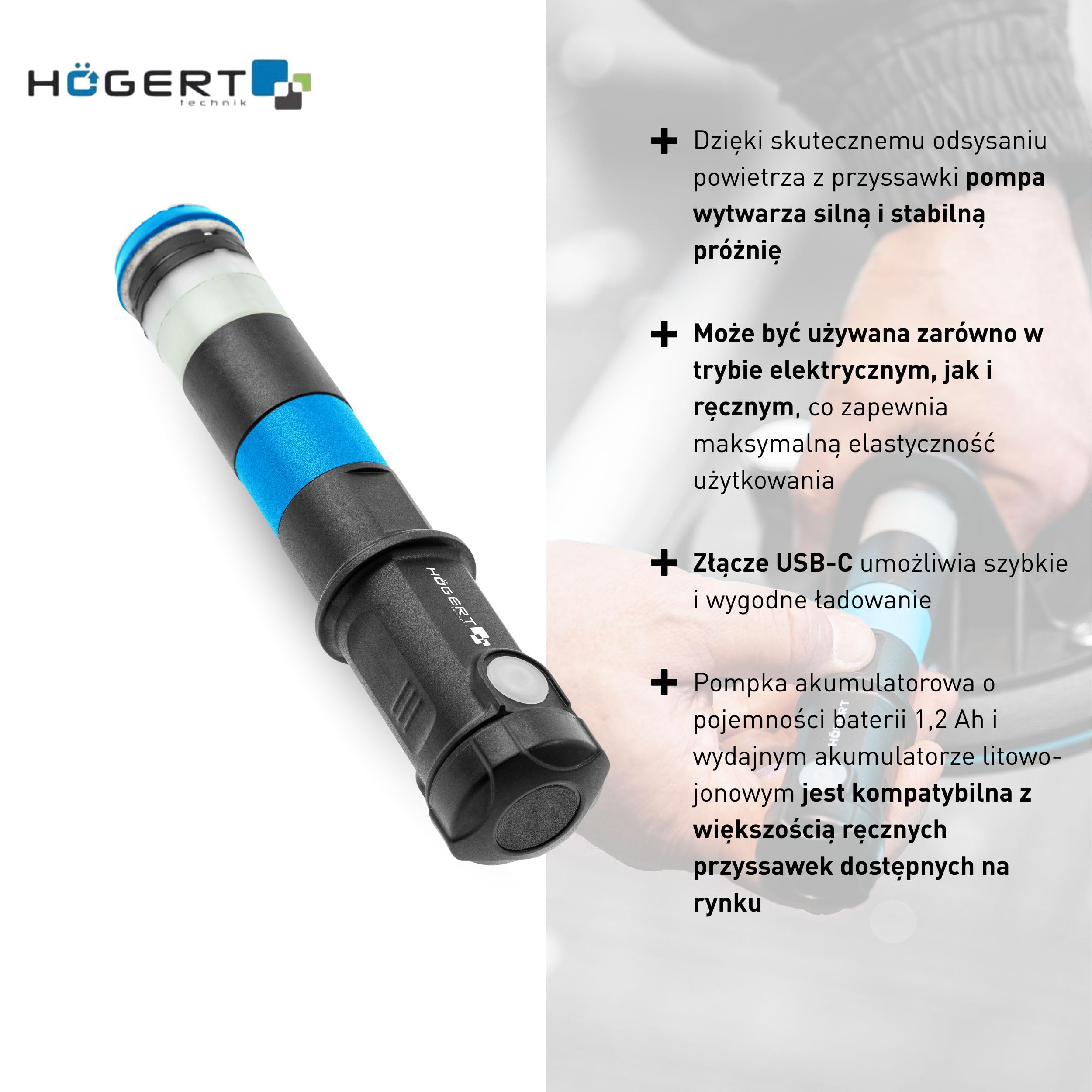 Högert Technik - Pompa akumulatorowa do ręcznych przyssawek | pompka ręczna | pompa | napięcie: 3,6 V