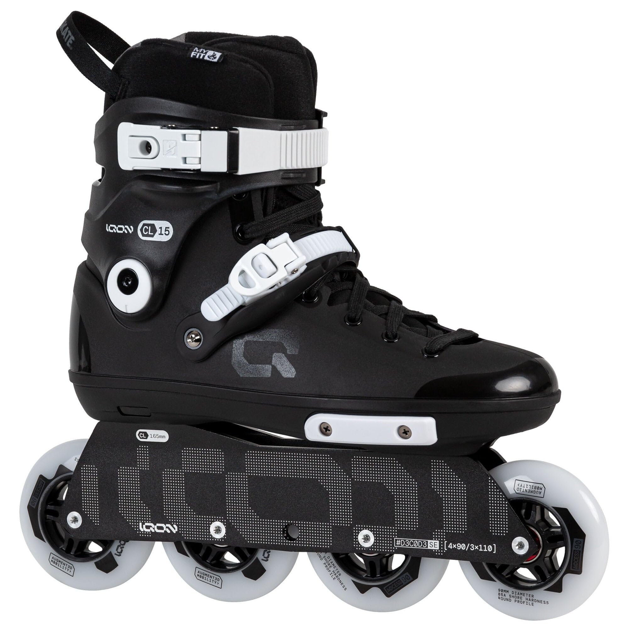 IQON CL15 Black Edition Rollers en ligne, Hardboot avec doublure Myfit & Cuff Decode SE Frame réglable, 4 x 90 mm ou 3 x 110 mm, roulements ABEC 9, avec montage de 165 mm