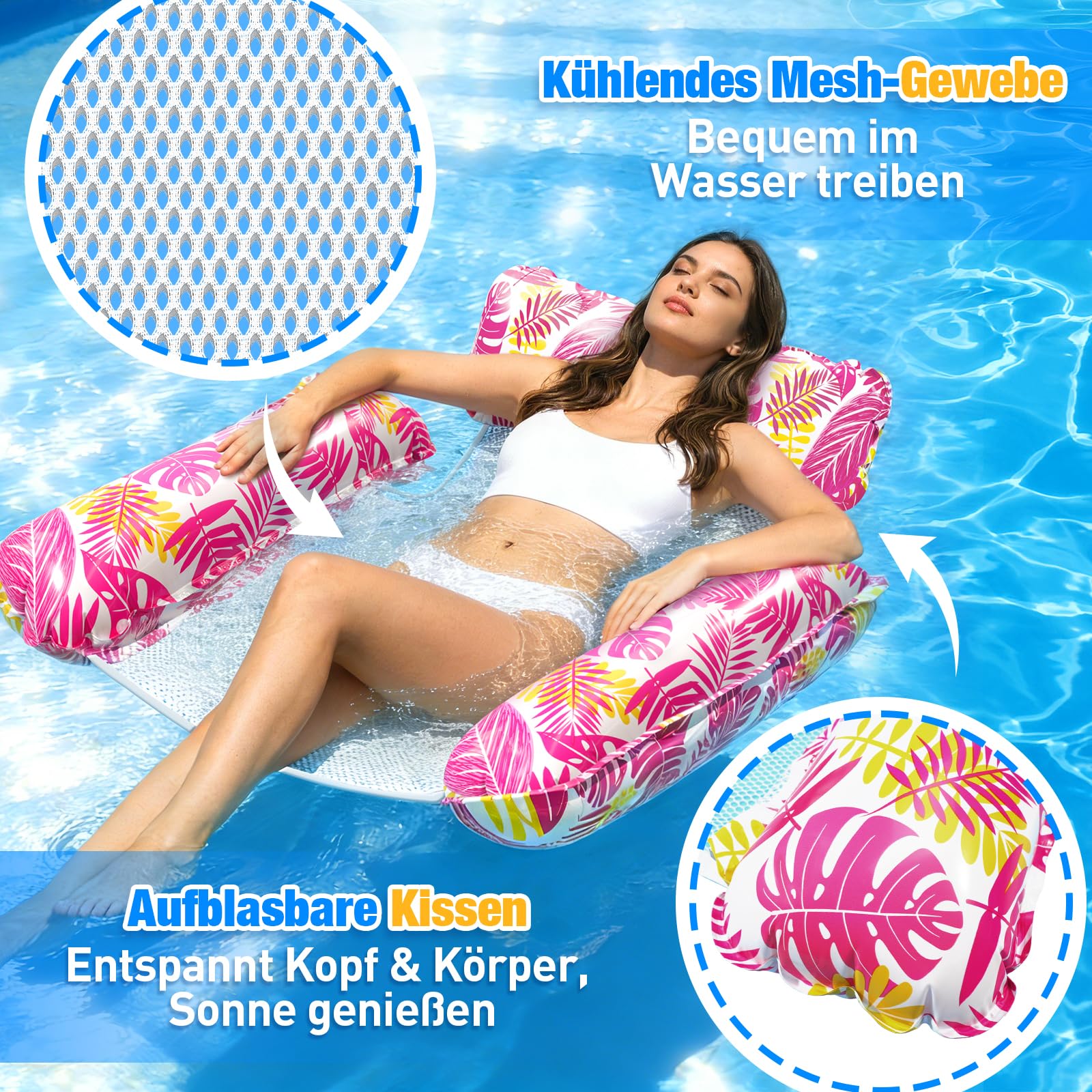 Dusor Luftmatratze Pool Zubehör 2 Stück, Luftmatratze Wasser Hängematte Pool Erwachsene 4 In 1, Aufblasbare Pool Spielzeug Wasserhängematte, Wasserspielzeug für Erwachsene und Kinder