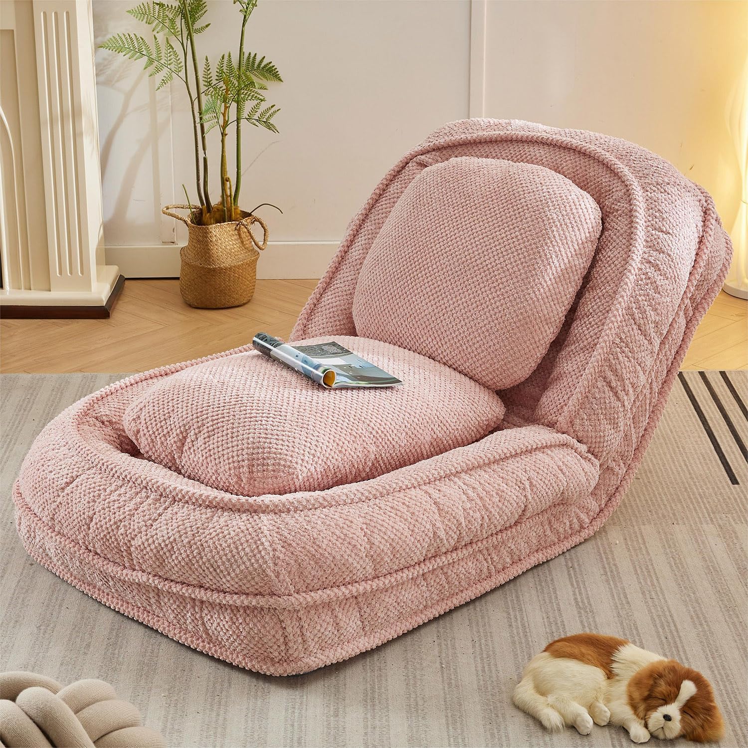 Human Dog Bed, 5 Adjustable Position Human Sized Dog Bed, 69.29''L x 34.65''W x 33.07''H Giant Dog Bed for Adults and Pets with Sturdy Iron Frame, 2 Soft Cushions & Puffy Doll Cotton, Grey