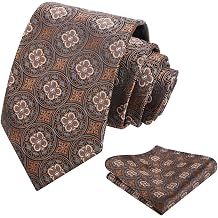 Alizeal Mens 3.15 Vintage Necktie and Pocket Square | Business Geometric Regular Patterns Tie and Hanky Set for Formal Events
