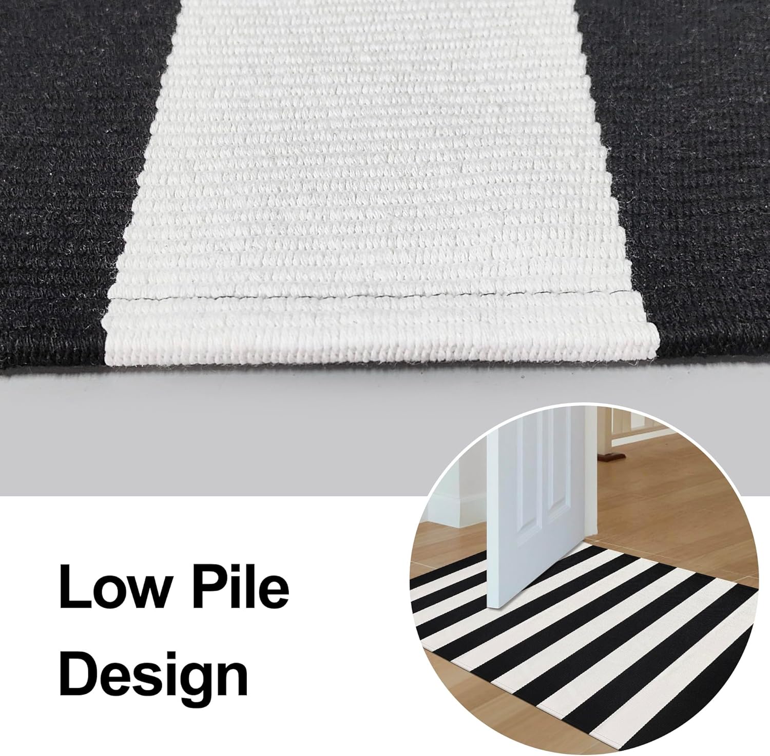 Black and White Striped Rug 3x5 Front Door Mat Cotton Woven Rug Front Porch Decor Washable Indoor Outdoor Rugs for Layered Door Mats Entryway Kitchen Bath Patio Farmhouse Carpet