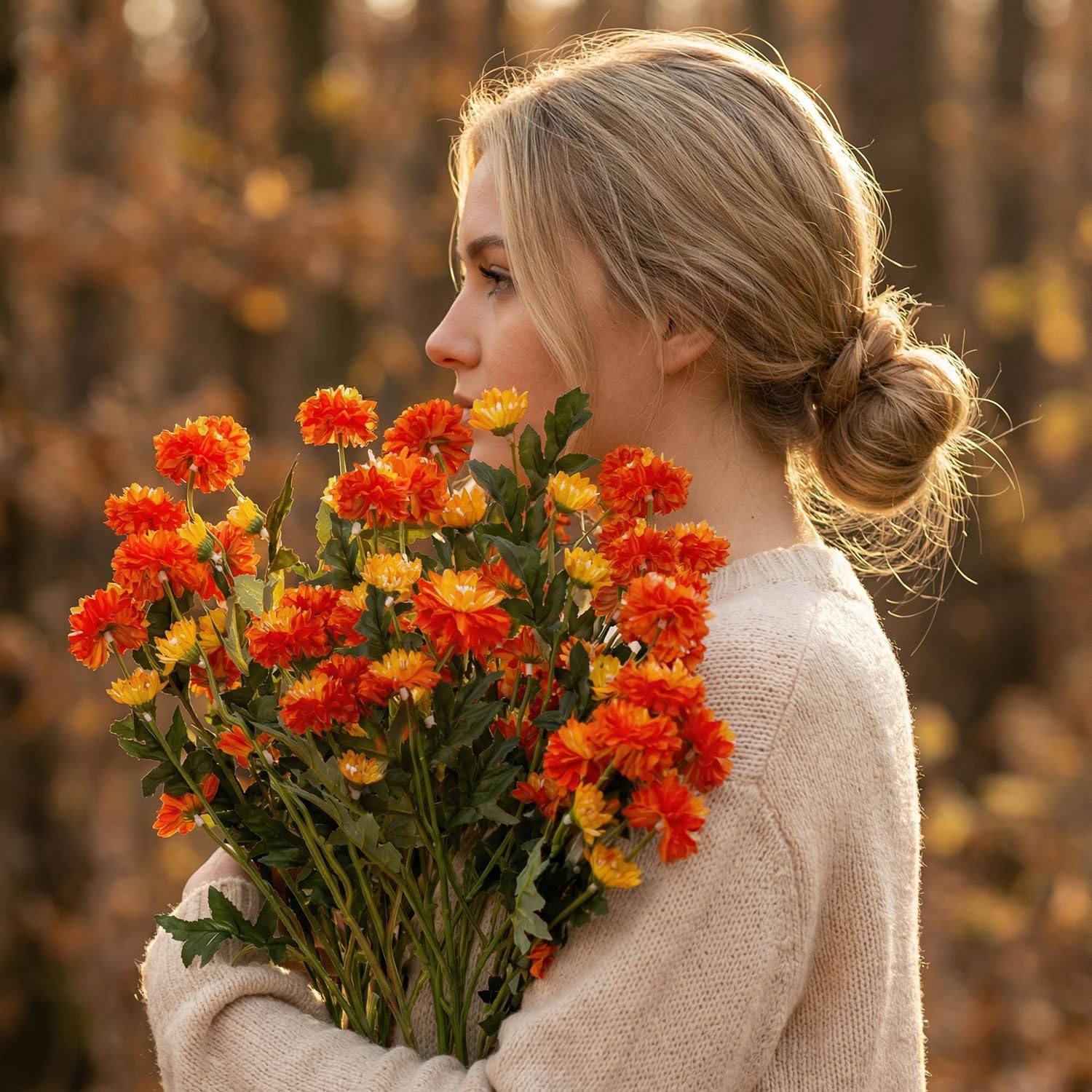 5 Bundles Daisy Flowers for Outdoor Planters, UV Resistant Colorful Silk Daisies Faux mums for Outdoor planters, Faux Daisy Stems for Porch,Yard and Patio, Orange Yellow