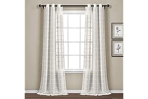 Lush Decor Farmhouse Textured White Pattern Grommet Sheer Window Curtain Panel Pair