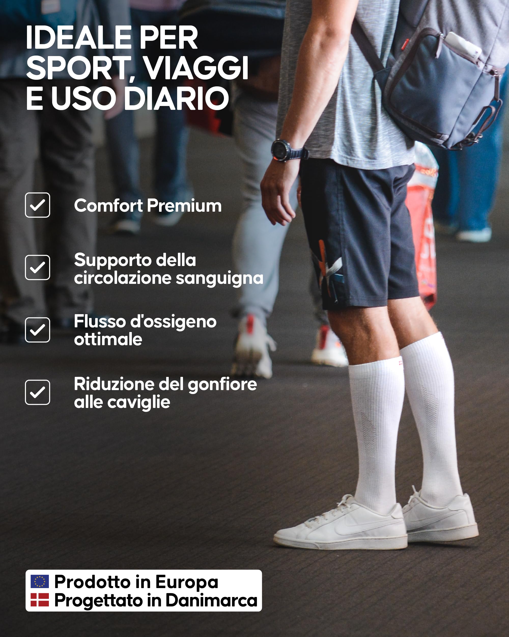 DANISH ENDURANCE Calze di Contenimento in Cotone Biologico 14-18 Mmhg, Lavoro, Sport, Recupero, Uomo e Donna