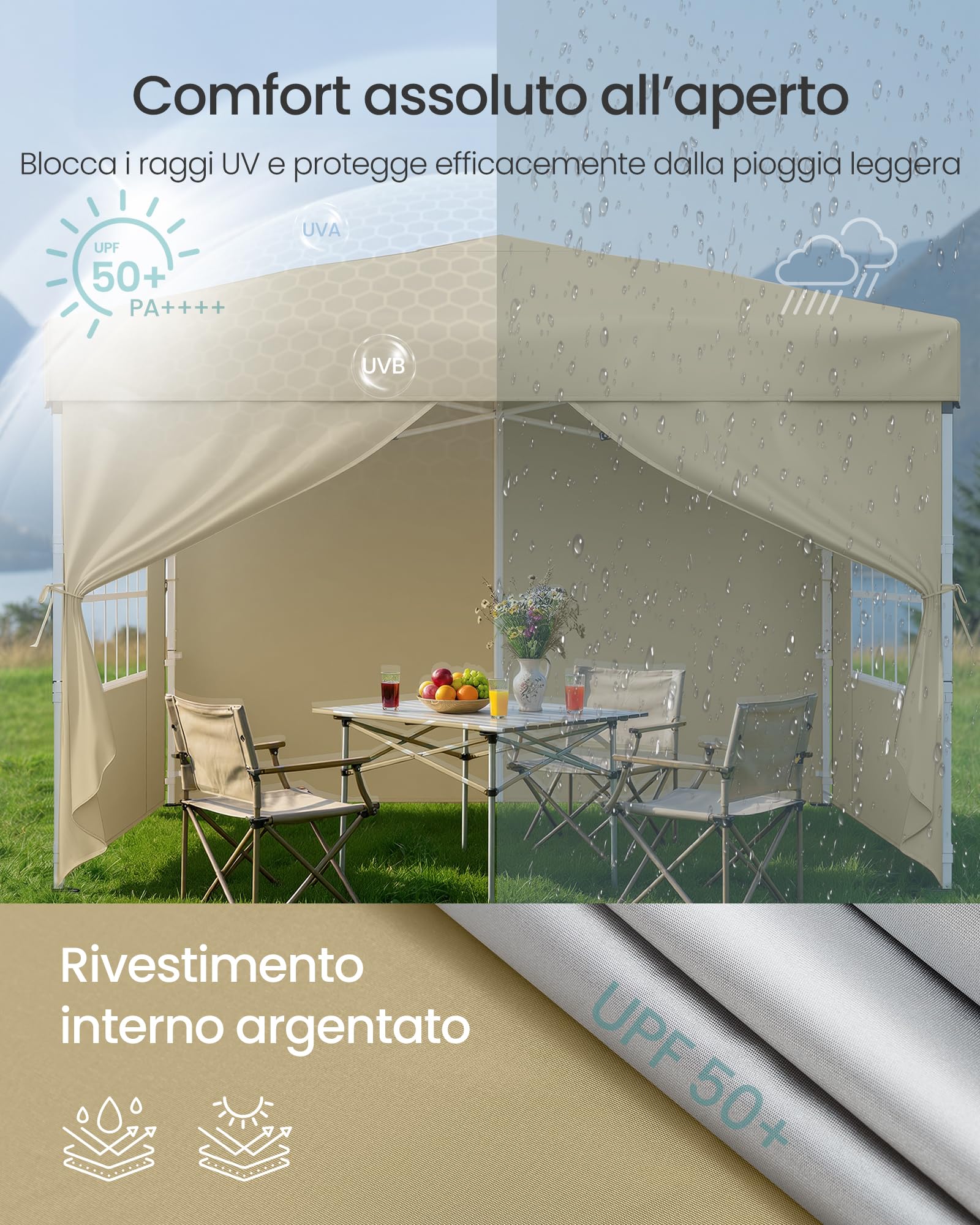 SONGMICS Gazebo Pieghevole 3x3 m Beige GCT104LZ01