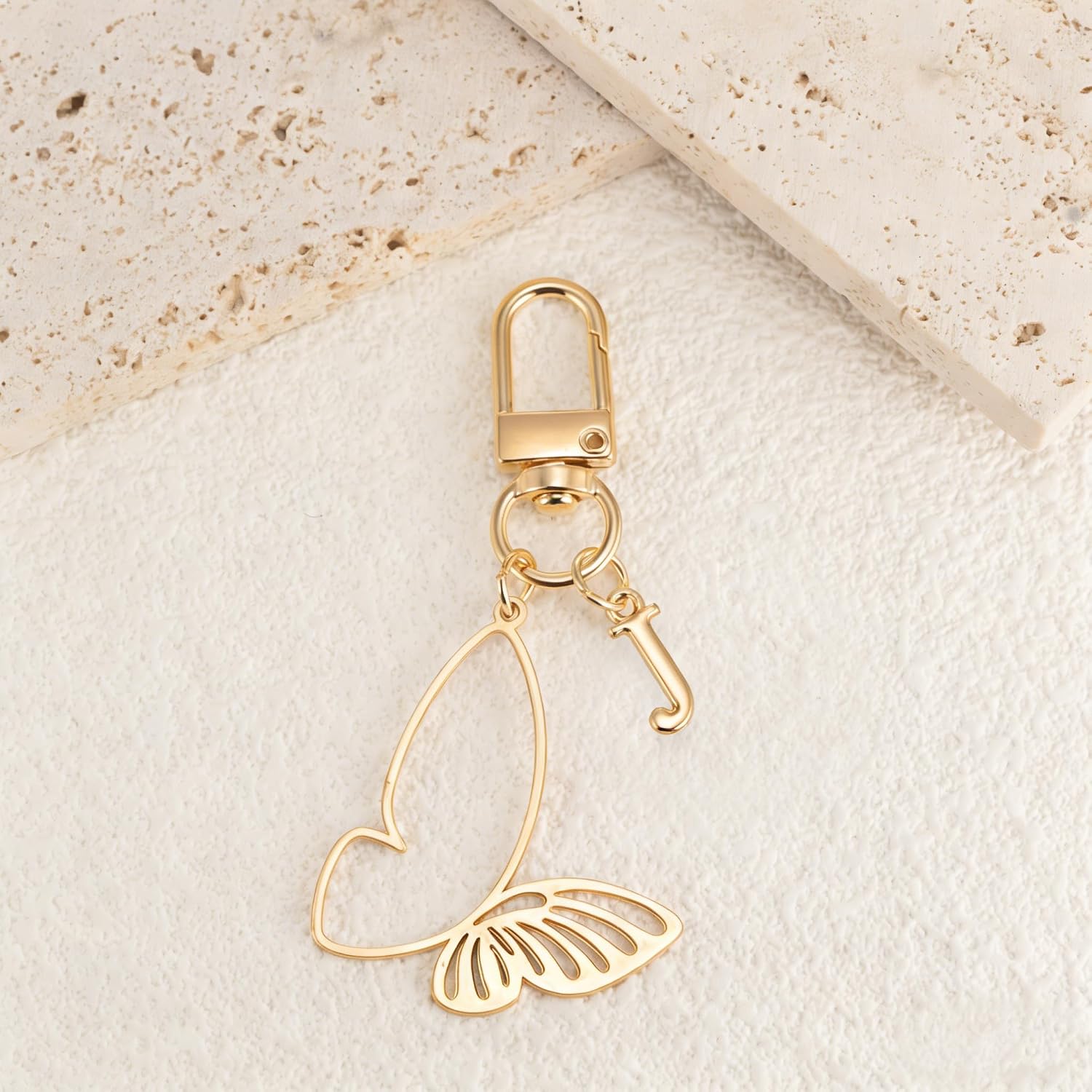 XGALBLA Small Gold Plated Butterfly Initial Letter Keychain for Women Cute initial Keyrings for Wallet Backpack Bag Charm image 3