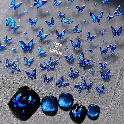 Butterfly Nail Stickers Blue Nail Decals for Nails Art with