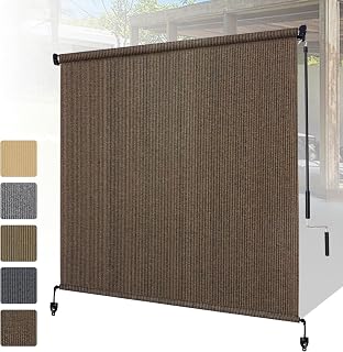 Shade&Beyond Cordless Outdoor Roller Shades 8x8 ft Mocha - Splicing Design UV Block Patio Blinds for Pergola Porch Gazebo