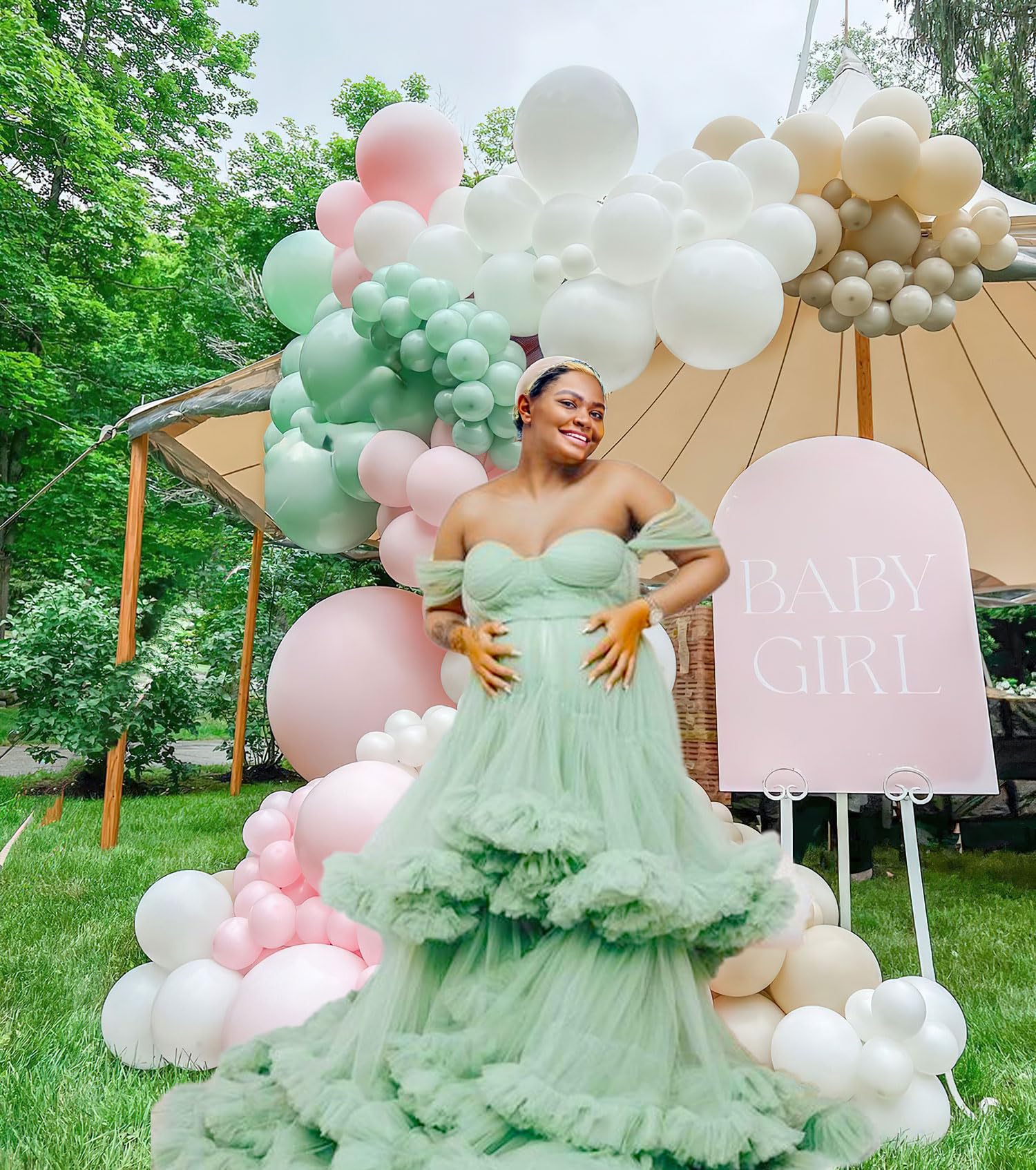 green balloon dress Forest Green Satin Balloon Sleeve Tie Neck Sadie Midi Dress main image 1