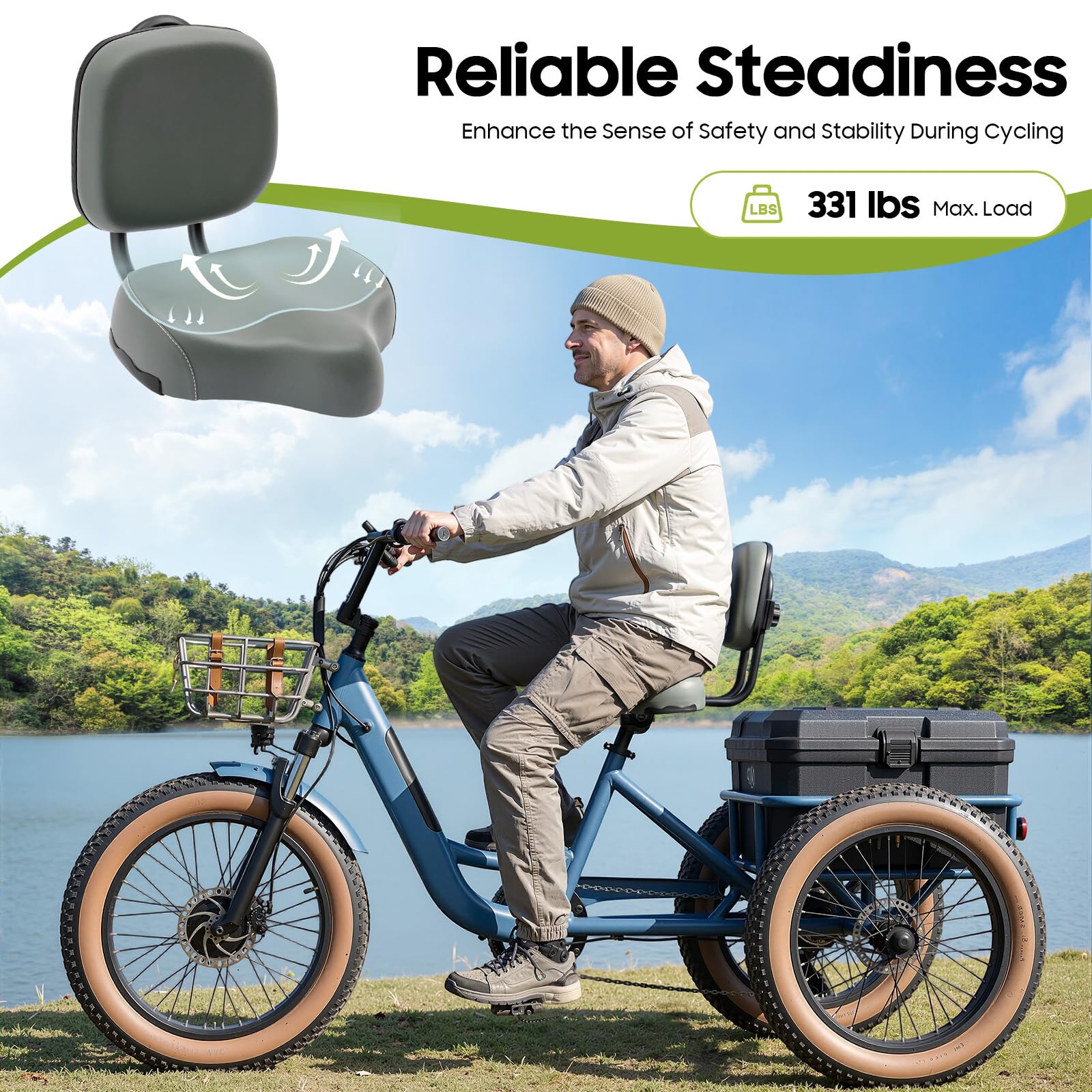 LKHDONG Fahrradsattel bis 100kg Fahrradsitz mit Rückenlehne(23-35cm Höhenverstellbar), Fahrrad Sattel Dreiradsitz Fahrrad Sattelsitz Rückenlehnensattel (Grau) Sport & Freizeit