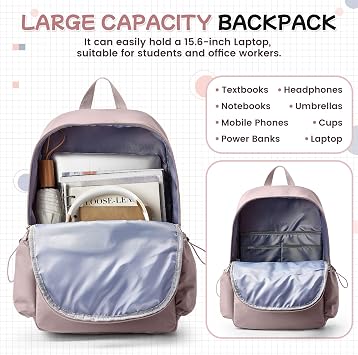 HYC00 School Backpack Women,Unisex Casual Daypack School Bags 14 Inch Laptop Backpack for Girl Boy Lightweight Travel Rucksack Water Resistant Bookbag for Teenage College Work Backpack,M3-Pink Purple