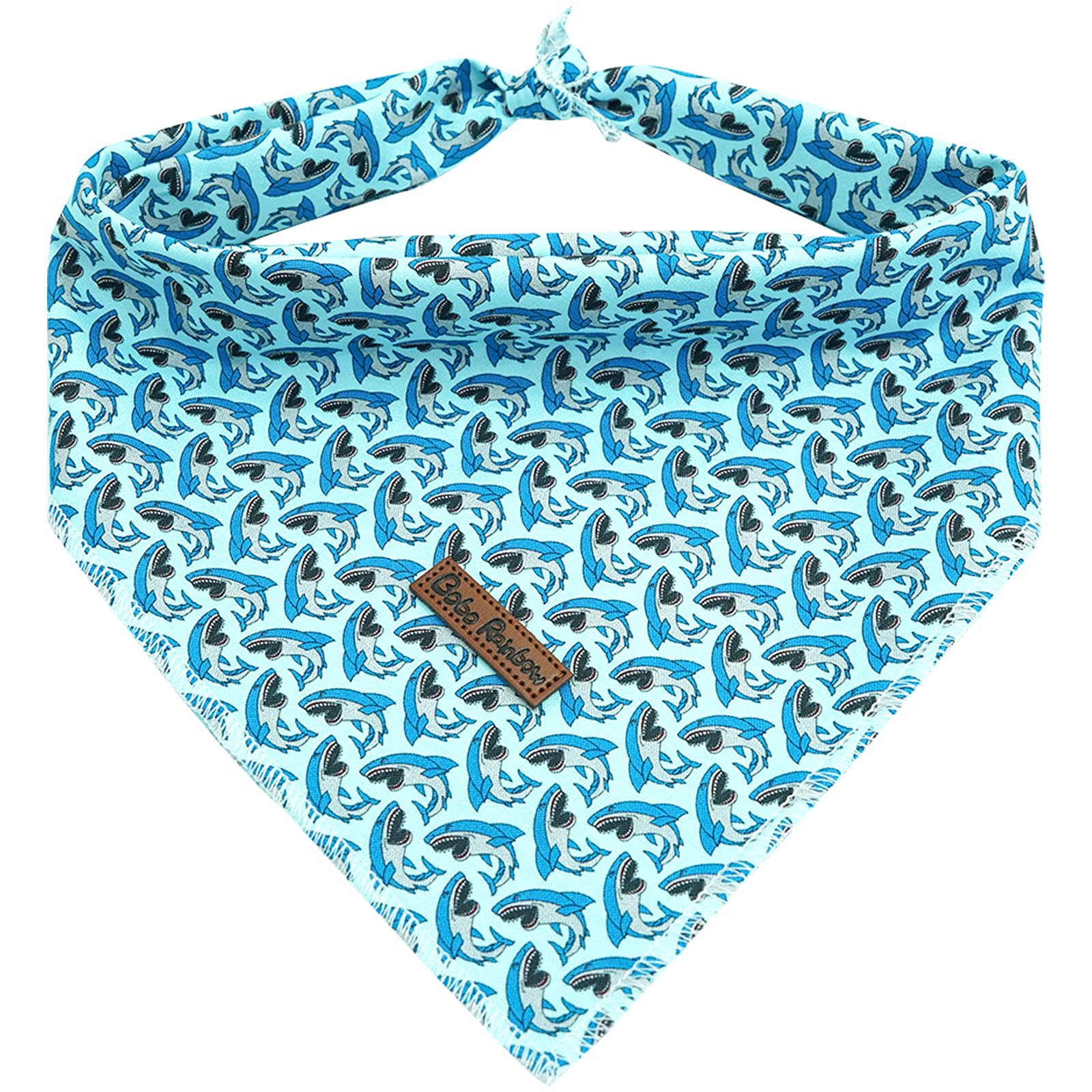 Bobo Rainbow Shark Print Dog Bandana - 1PC, Blue, Large, Cotton, Unique Design, Small & Large Dogs