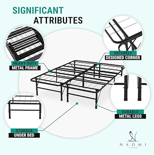 Miniatura 4 de Naomi Home Base de cama de metal de 14 pulgadas con plataforma de metal de alta resistencia (no necesita somier), color negro Negro -,Natural,Blanco