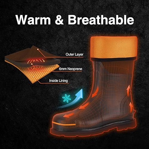 Miniatura 4 de TideWe - Bota de trabajo de goma para hombre con punta y caña de acero, resistente al agua, antideslizante, bota de caza de neopreno de 0.236in,