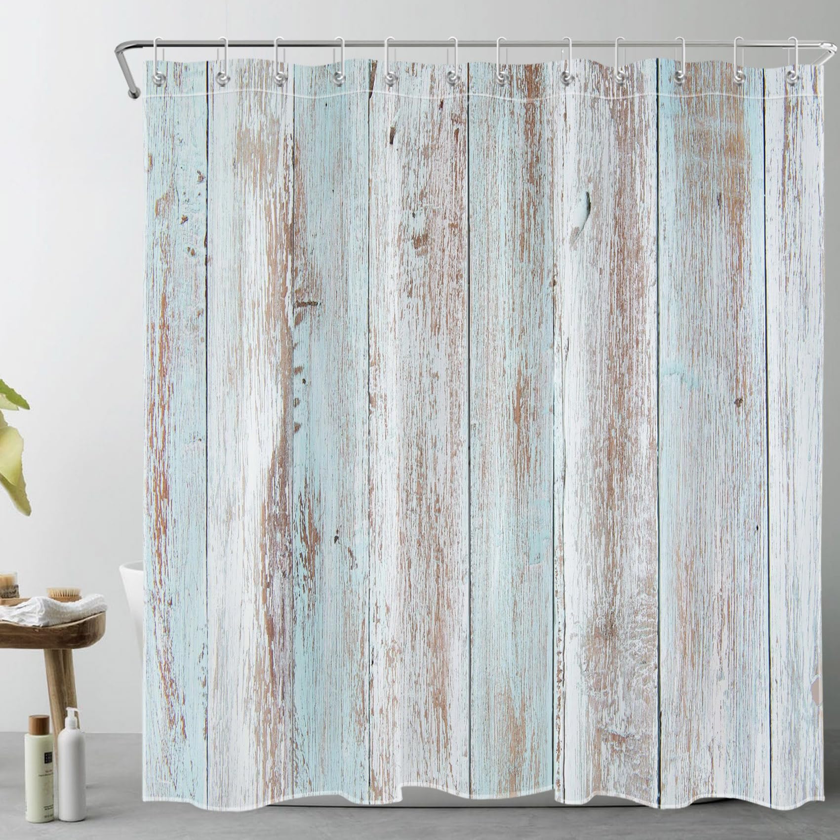 EOBTAIN Teal Rustic Farmhouse Shower Curtain for Bathroom Western Vintage Vertical Wooden Plank Shower Curtain with 12 Hooks Country Style Barn Wood