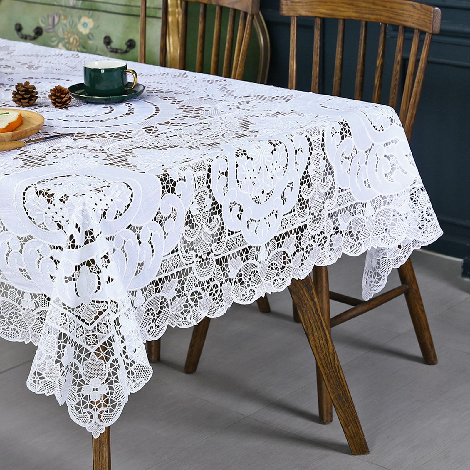 tovaglia da Matrimonio Classica, Decorazione Tavolo in Pizzo Bianco, Caffè-bianco-170 * 270